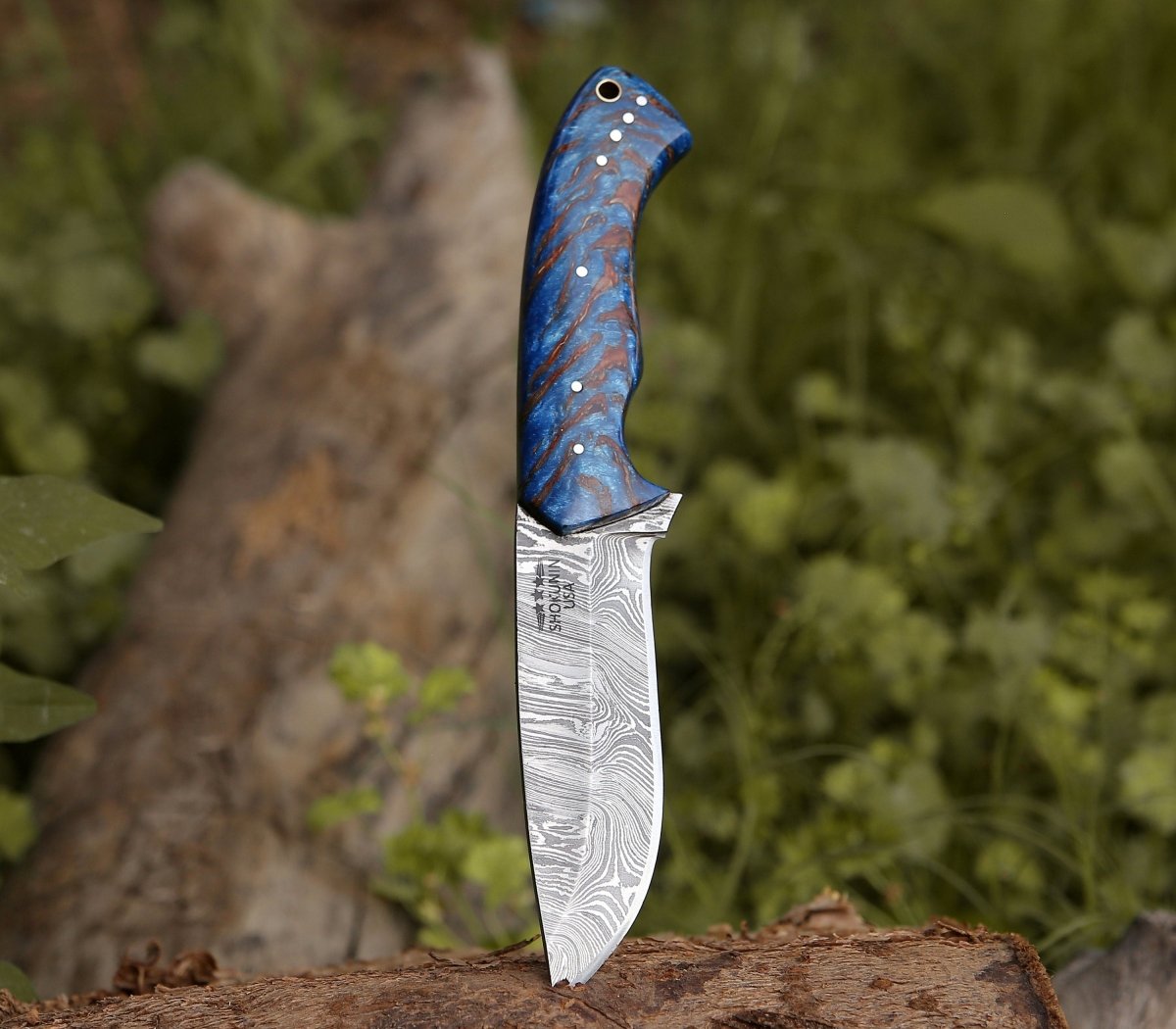 Premium Damascus Steel Knife with Pine Cone Handle - Handcrafted Hunting, Camping & Outdoor Survival Tool - Perfect for Bushcraft, Kitchen & Collectors