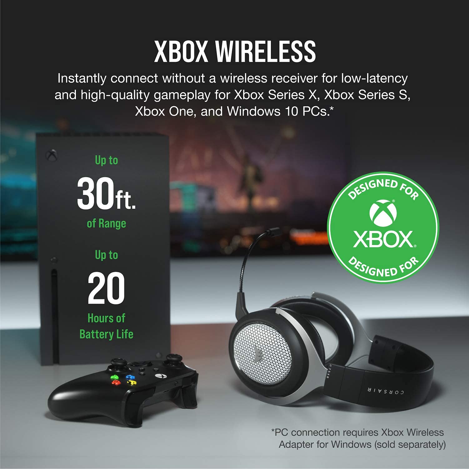 Corsair HS75 XB Wireless Gaming Headset for Xbox Series X, S & One - Black/Silver - Immersive Surround Sound for Competitive Gaming & Streaming