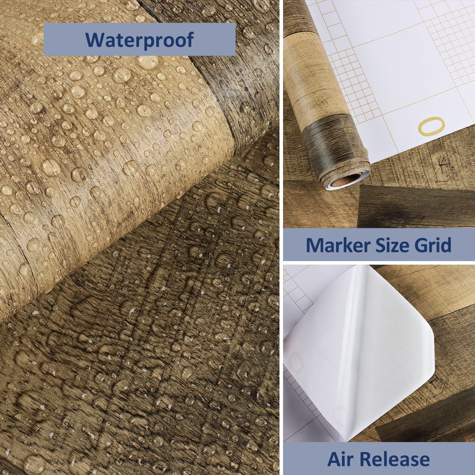 WESTICK Brown Wood Peel and Stick Wallpaper - Rustic Wood Contact Paper for Countertops, Kitchen Tables, Cabinets & Walls - Waterproof Butcher Block Vinyl Wrap (15.8