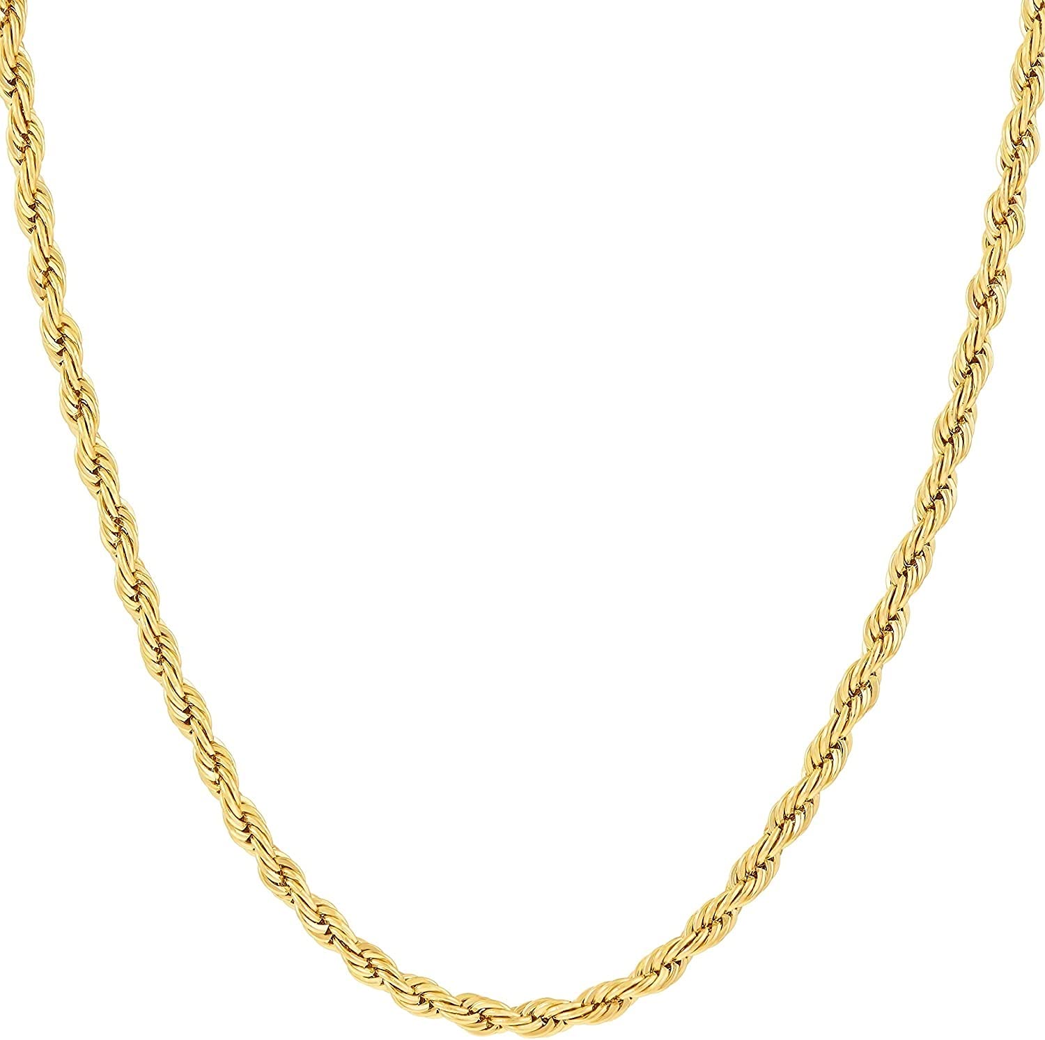 10k Yellow Gold Diamond Cut Rope Twisted Braided Chain Necklace - 1.8MM Thin & Dainty 10 Karat Solid Gold Unisex Jewelry (16