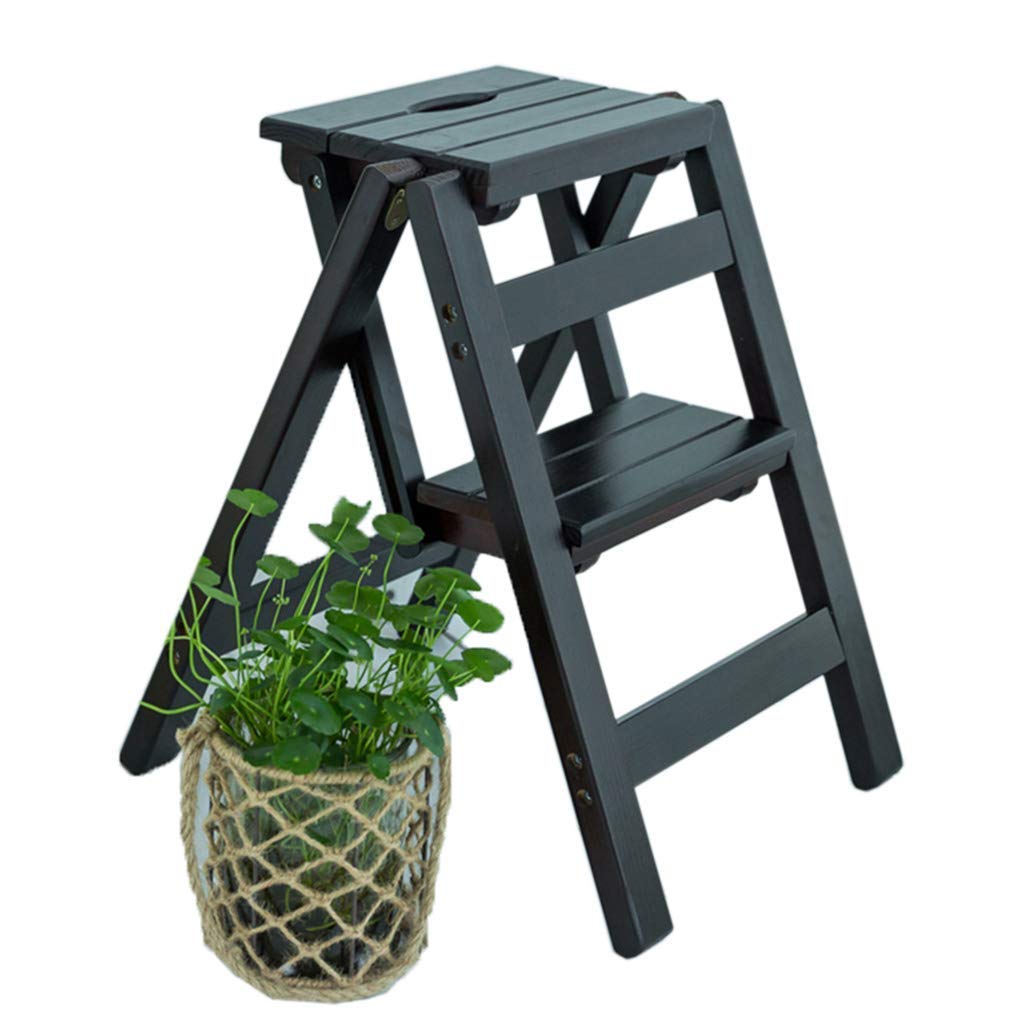 XHALERY Foldable Wooden Step Stool for Home - Portable Indoor Climbing Stool with Seat, Ladder & Shelf - Perfect for Kitchen, Bathroom, and Kids' Room