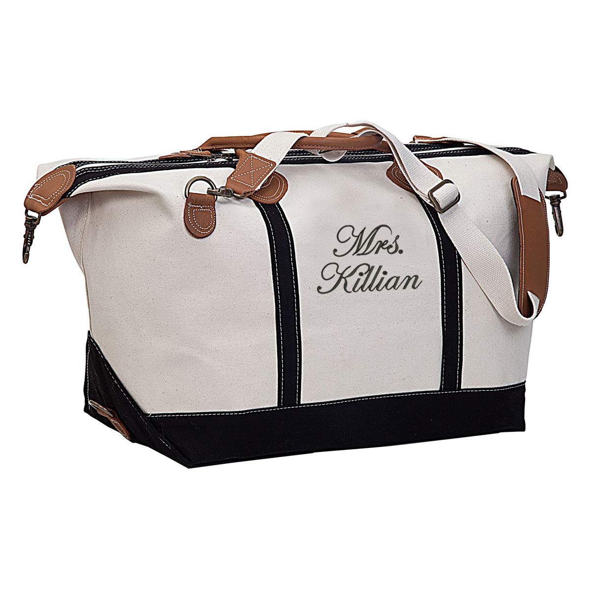 Personalized Mrs. Weekender Tote Bag for Women - Large Black Canvas Beach Bag with Zipper Closure - Perfect for Travel, Gym, Shopping & Weekend Getaways