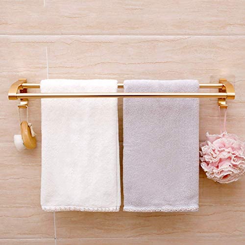 Stainless Steel Space Aluminum Towel Bar - Heavy Duty Suction Cup Towel Rack with Double Rods - Modern Wall Mounted Bathroom Towel Holder - 22 Inch (57cm) - Perfect for Small Bathrooms, Apartments & RVs