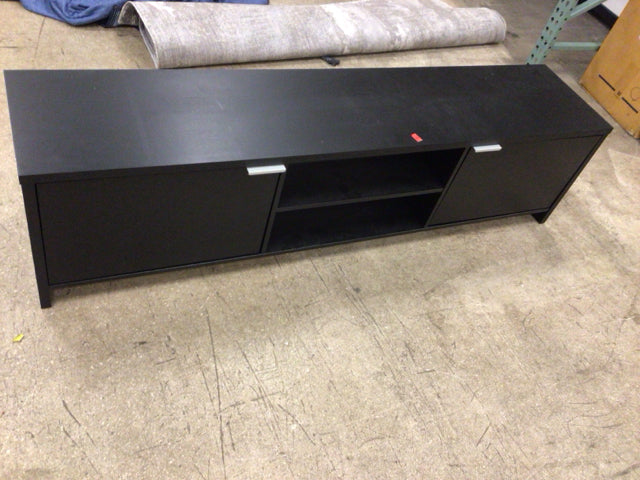Sleek Black Low Profile Two Door Media Console - Perfect for Living Room TV Stand & Entertainment Center Storage