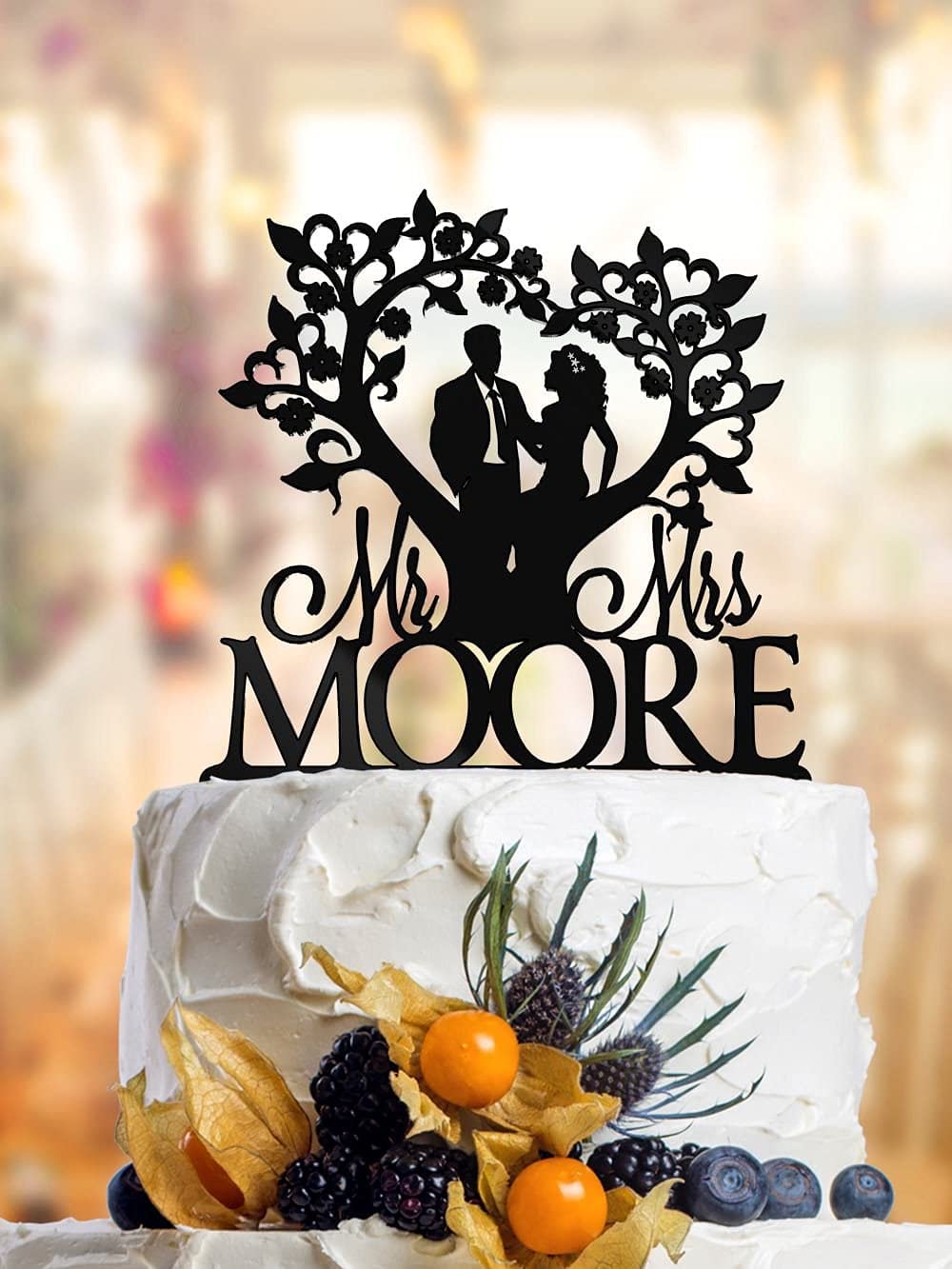 Custom Wedding Cake Topper - Personalized Silhouette Love Tree Acrylic Cake Decoration for Weddings, Anniversaries & Special Events | Unique Party Cake Insert CTS040