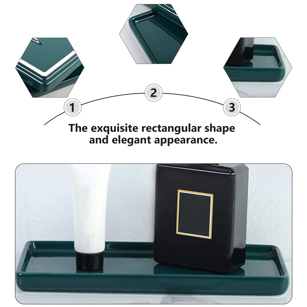 Cabilock 2-Piece Ceramic Vanity Tray Set - Elegant Bathroom Sink Organizer for Jewelry, Makeup, Perfume & Cosmetics - Decorative Storage Tray for Countertop, Bathtub & Vanity - Perfect for Home Spa & Gift Giving (Green)