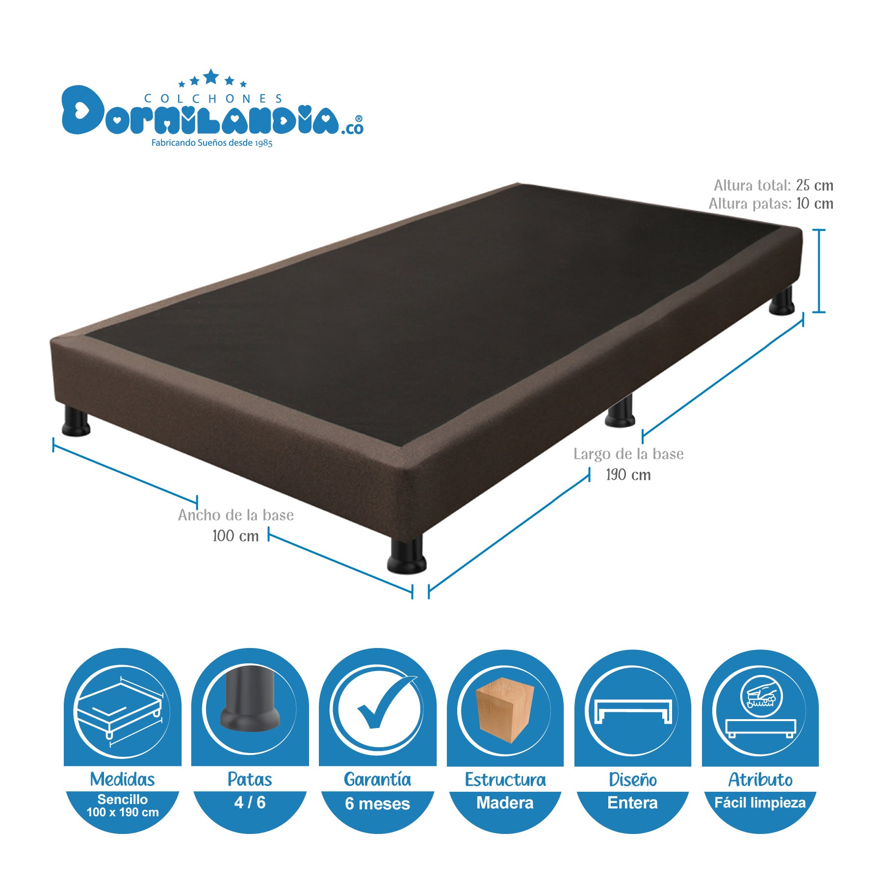 London Style Coffee Brown Bed Frame with Headboard - 100x190cm - Sturdy Legs for Bedroom, Guest Room, or Dormitory
