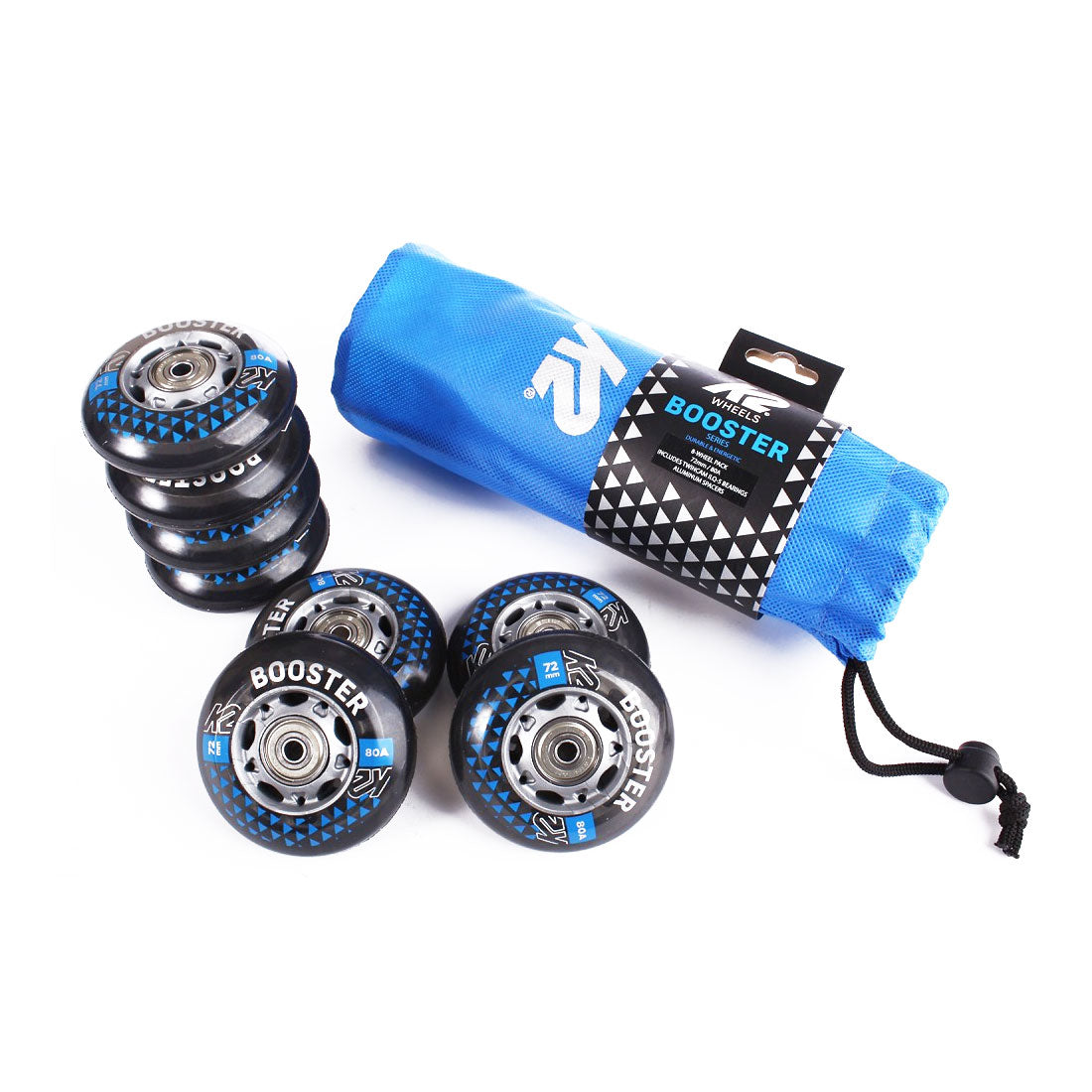 K2 Booster 72mm 80a 8pk Skateboard Wheels with ILQ5 Bearings - High Performance Wheels for Street Skating and Longboard Cruising