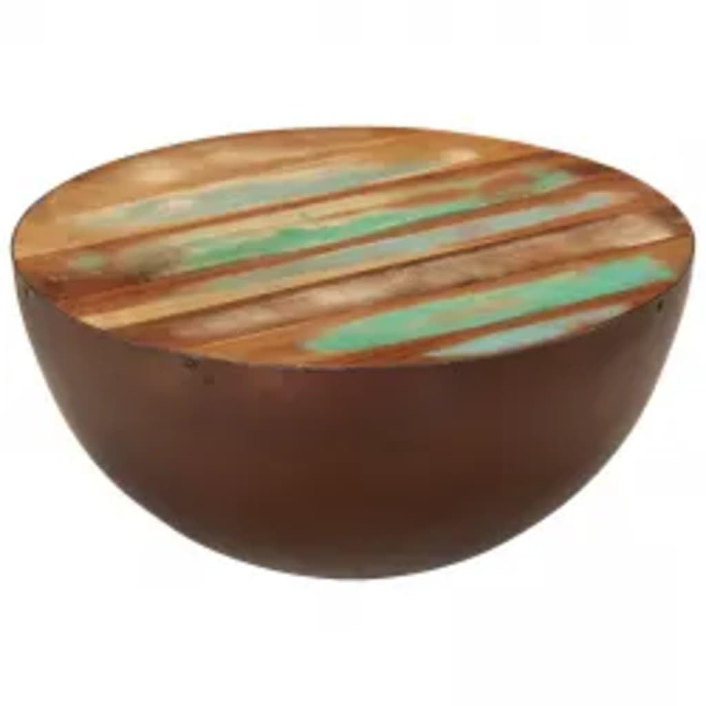 Modern Coffee Table with Bowl-Shaped Steel Base & Reclaimed Wood Top - Perfect for Living Room, Lounge, and Office Decor