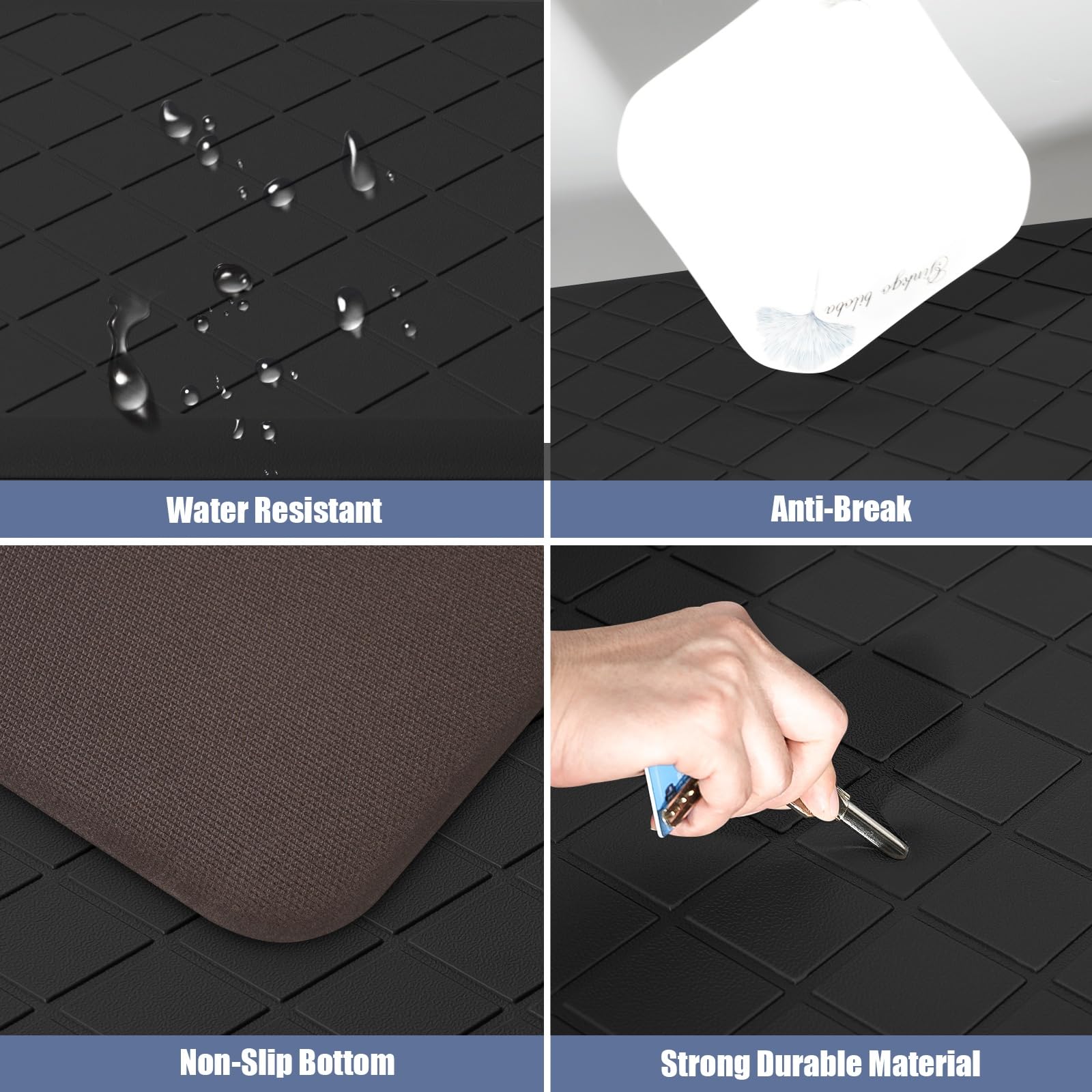 Premium Anti-Fatigue Kitchen Mats 2-Pack - Non-Slip Cushioned Floor Mats for Standing Comfort in Home Kitchen, Office, Laundry & Sink Areas - Heavy Duty Ergonomic Design with Comfort Foam - Black (Ideal for Cooking, Dishwashing & Prolonged Standing)