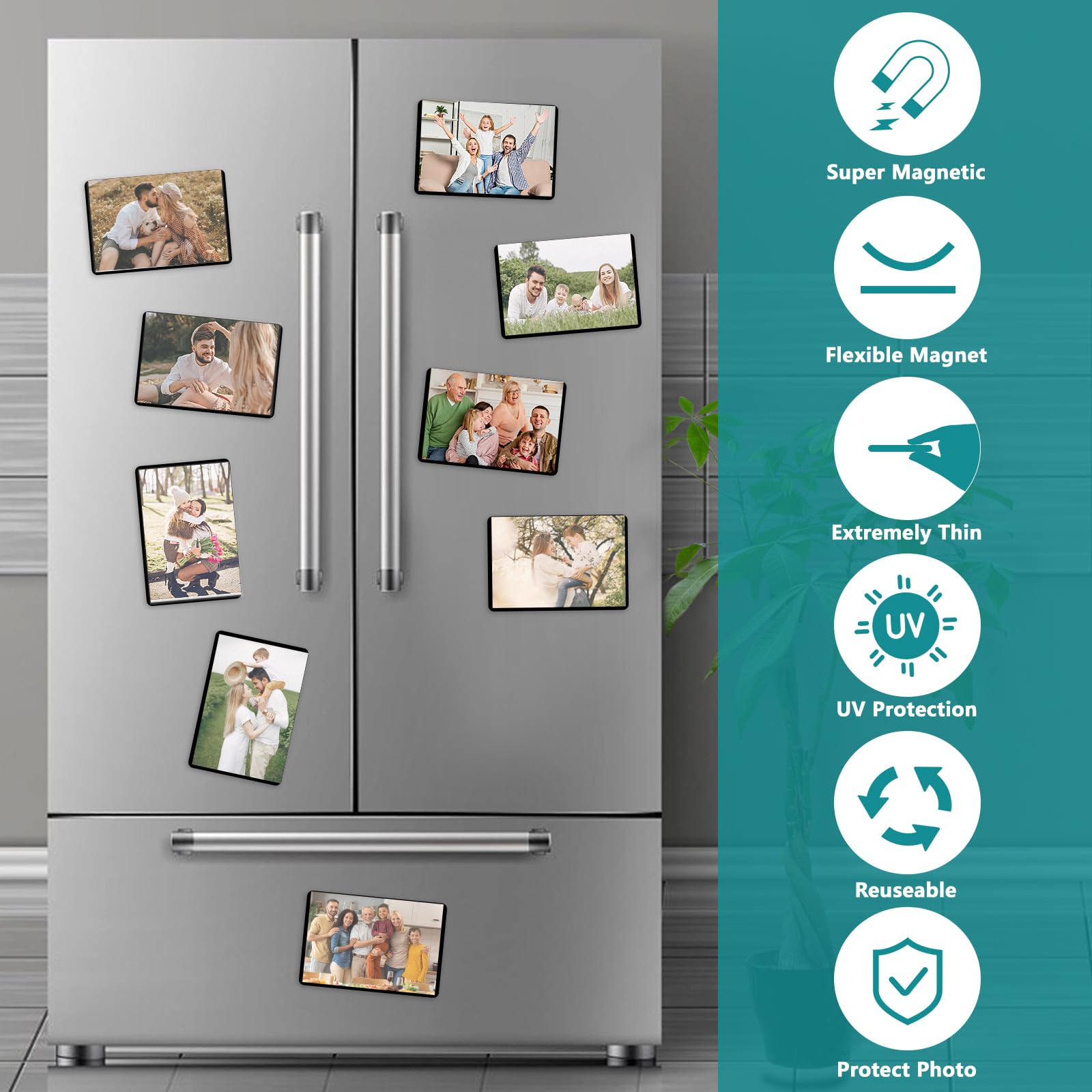 10 Pack Magnetic Photo Frames 4x6 - Reusable Refrigerator Picture Frames for Fridge, Locker & Office Decor