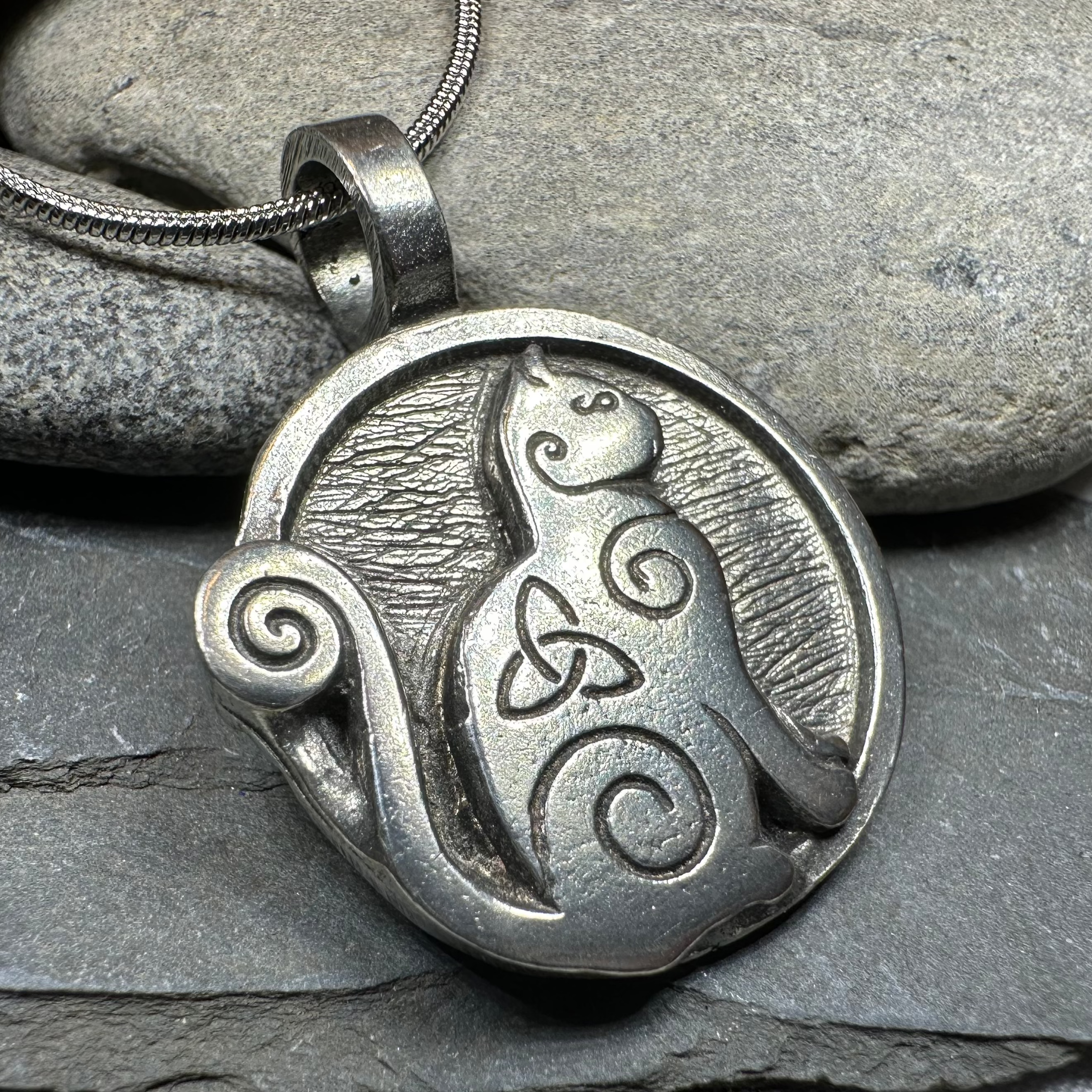 Celtic Spiral Cat Pewter Pendant Necklace - Elegant Handcrafted Jewelry for Women, Perfect Gift for Cat Lovers & Celtic Enthusiasts | Ideal for Everyday Wear, Special Occasions & Spiritual Connection