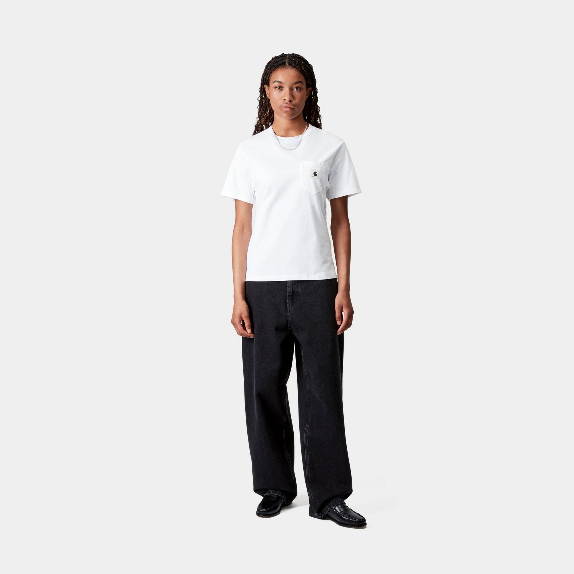 Women's Pocket T-Shirt | Soft Cotton Crewneck Tee | White | Casual Everyday Wear & Layering Essential