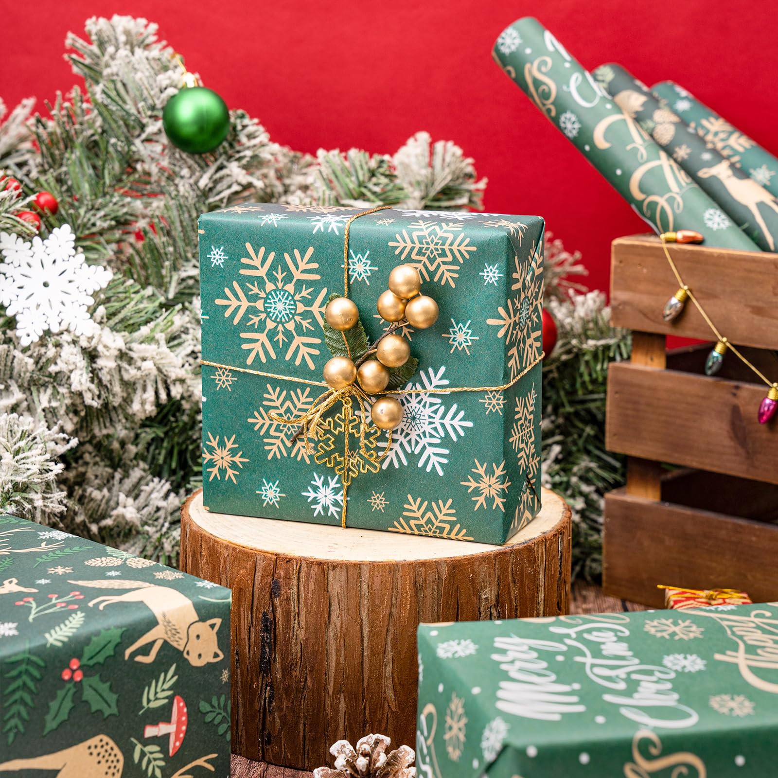 RUSPEPA Christmas Animals Wrapping Paper - 3 Rolls (17