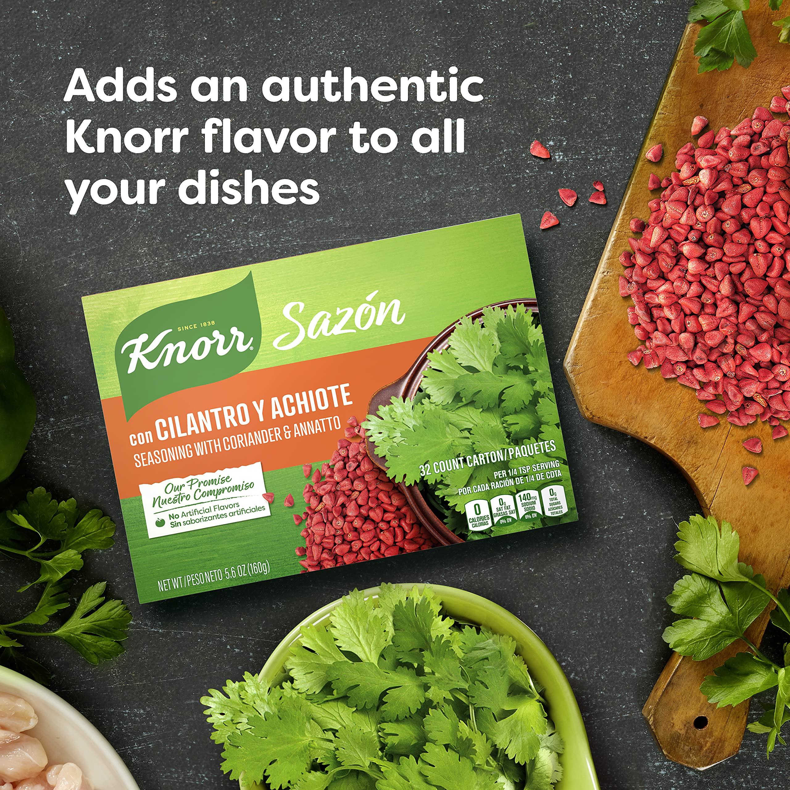 Knorr Sazón Seasoning Mix - Cilantro & Achiote (5.6 oz, Pack of 15) | All-Natural Flavor Enhancer for Sauces, Meats, Poultry, Fish, Seafood, Stews, Rice & Beans | Perfect for Latin, Mexican & Caribbean Cuisine | No Artificial Flavors | 32 Count Bulk Pack