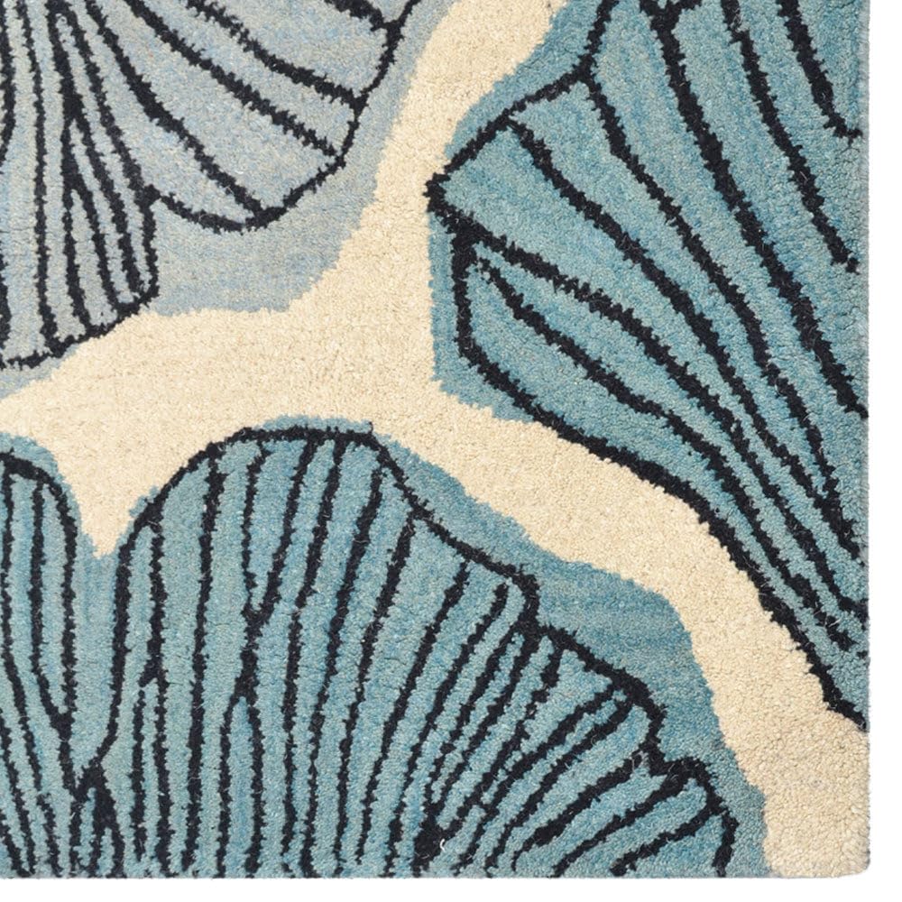 Hand Tufted Wool Eco-Friendly Area Rug 3x5 Feet - Rectangle Cream & Blue Floral Modern Design, High Pile Thick Handmade Living Room & Bedroom Rug - Soft & Durable for Home Decor, Office, Nursery (K00662)
