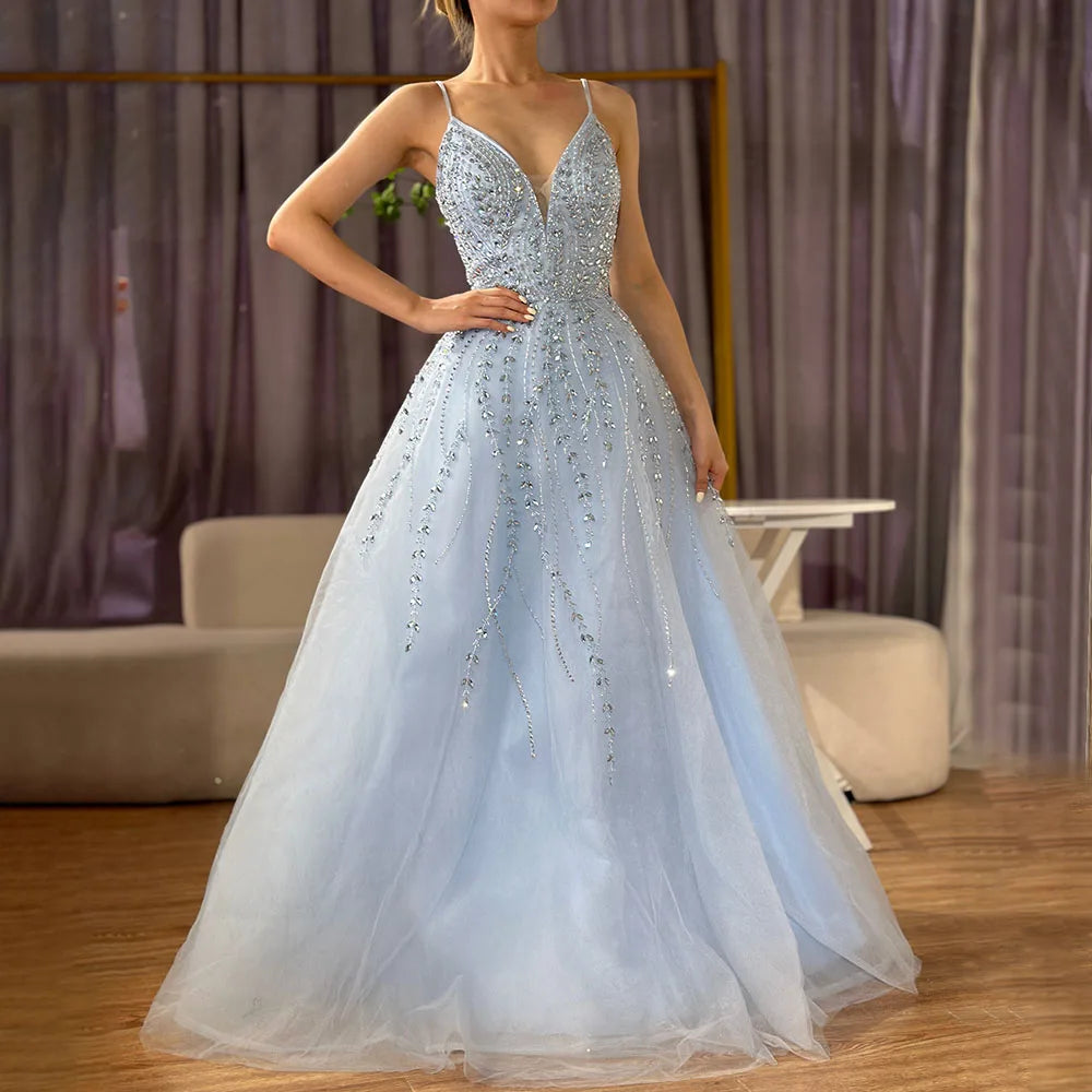 Elegant Dubai Arabic Long A-Line Spaghetti Strap Prom Dress for Graduation, School Party & Celebrity Events - Perfect for Formal Occasions, Homecoming & Special Celebrations