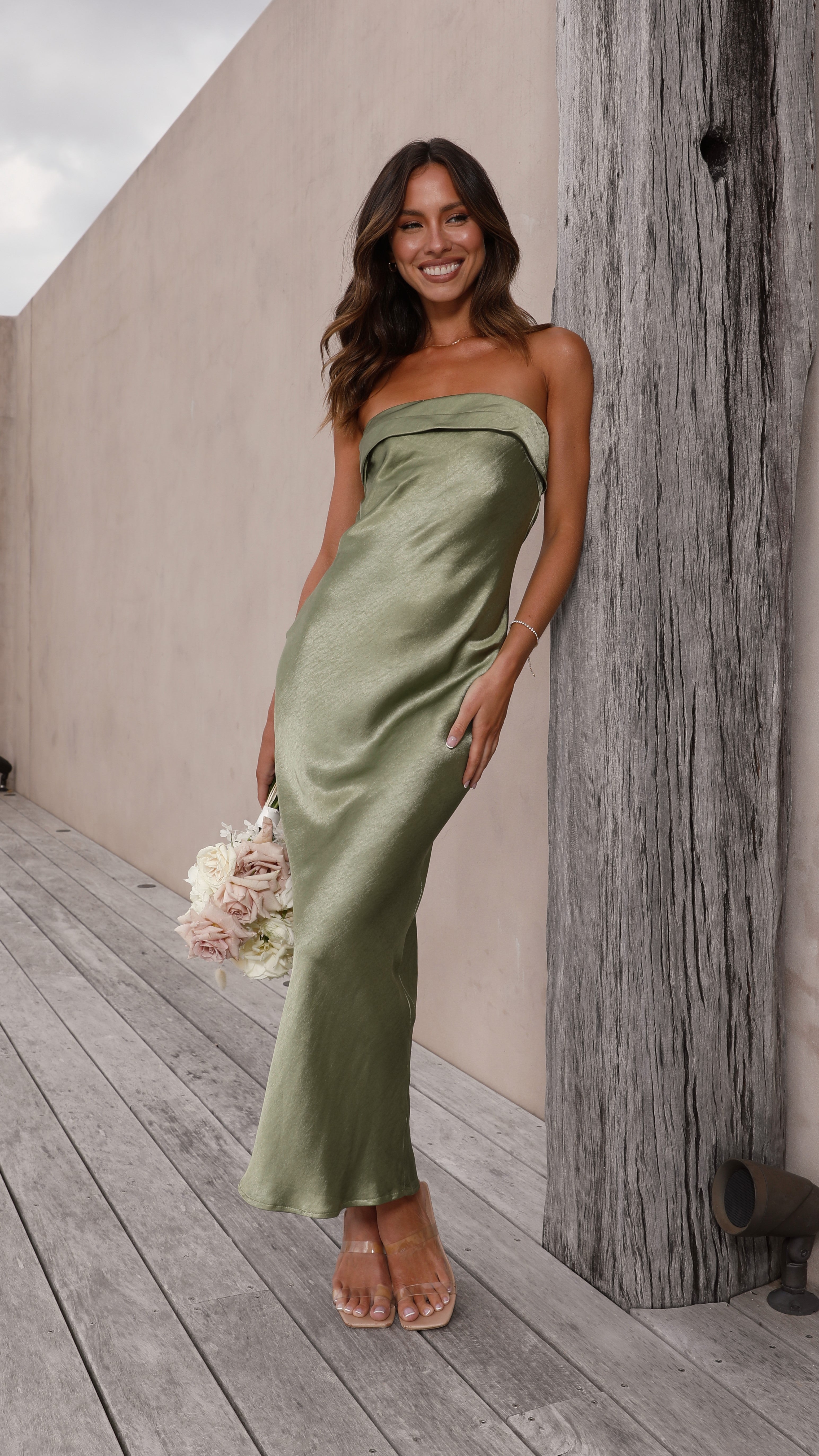 Gisele Maxi Dress for Women - Flowy Olive Green Long Dress with Side Slits, Perfect for Beach, Vacation & Summer Outfits