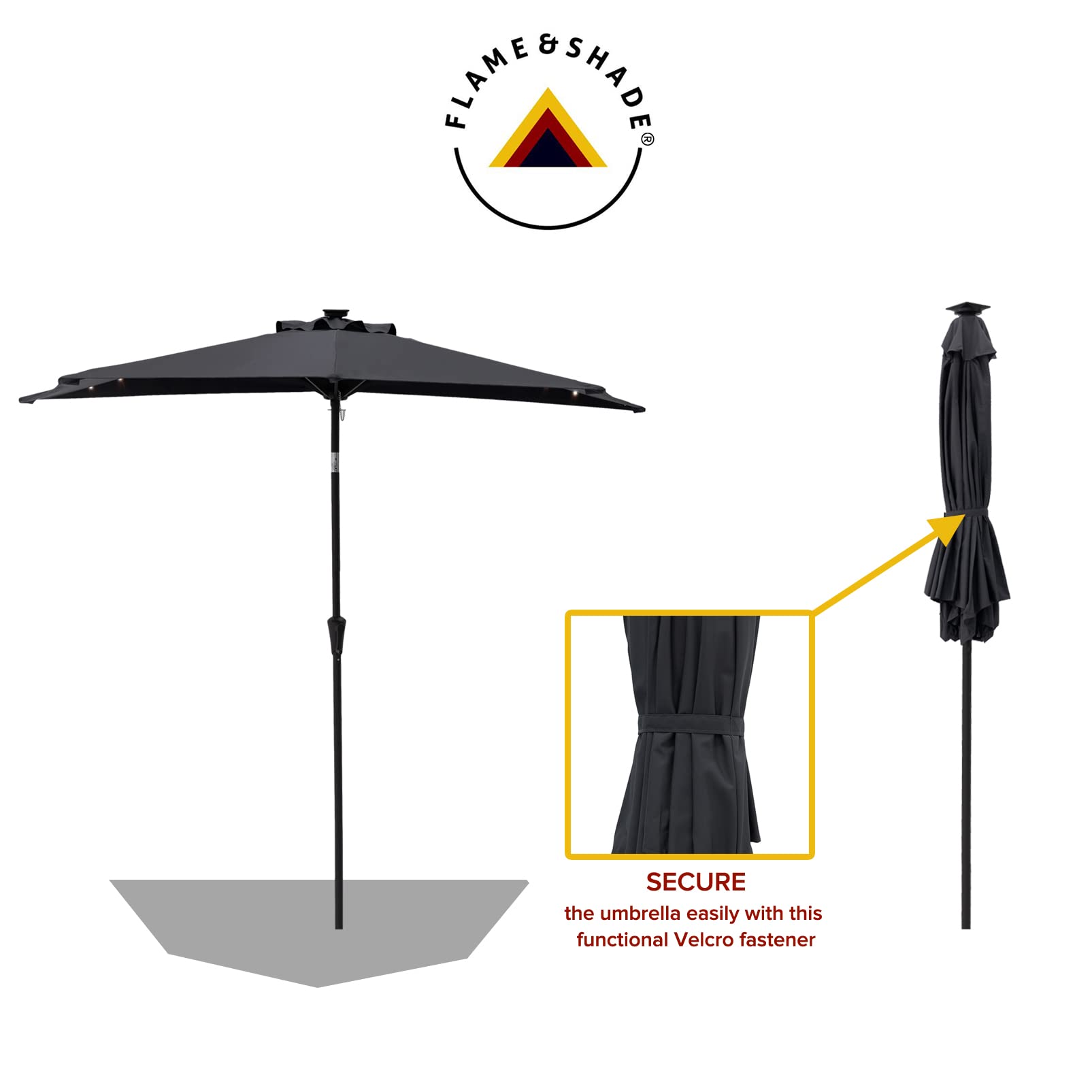 FLAME&SHADE 9ft Solar Powered Half Round Patio Umbrella with LED Lights & Tilt - Outdoor Market, Wall & Balcony Shade Solution - Perfect for Backyard, Deck, Garden & Poolside (Anthracite)