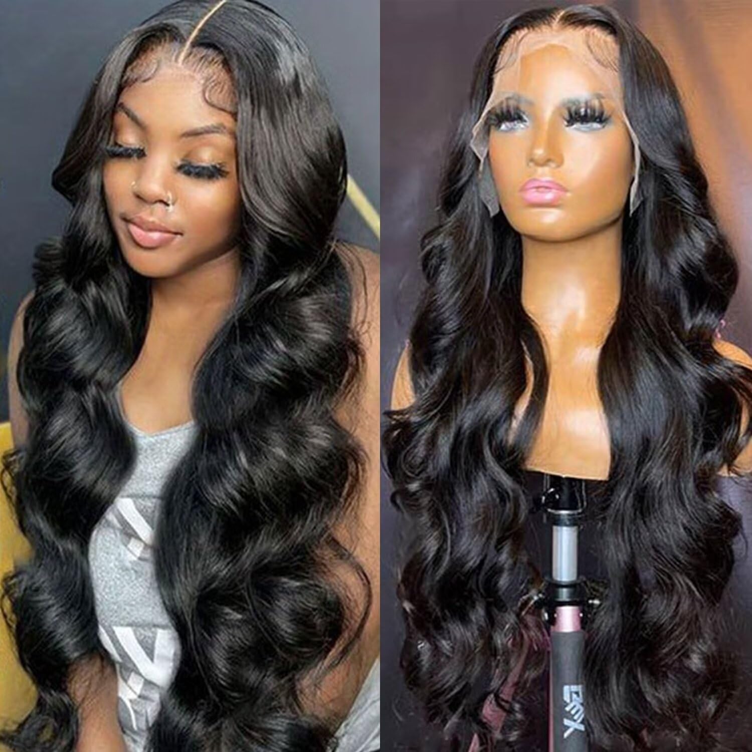 13x6 Full Lace Frontal Human Hair Wig - Body Wave 24 Inch HD Transparent Lace Front Wig with Pre-Plucked Bleached Knots & 180% Density - Perfect for Daily Wear, Parties, and Special Occasions