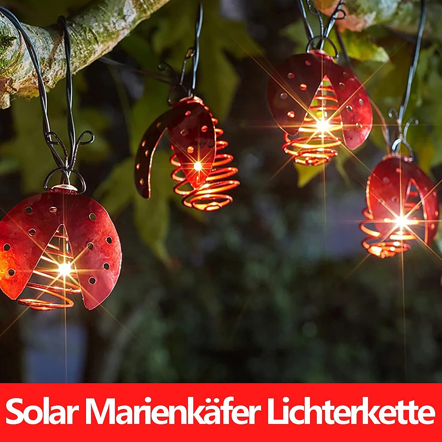 Solar Powered Ladybug String Lights - 10 LED Waterproof 13ft Outdoor Fairy Lights for Garden, Patio, Lawn, Yard, Wedding & Christmas Decorations (Warm White) | Perfect for Backyard Parties, Landscape Lighting and Holiday Displays