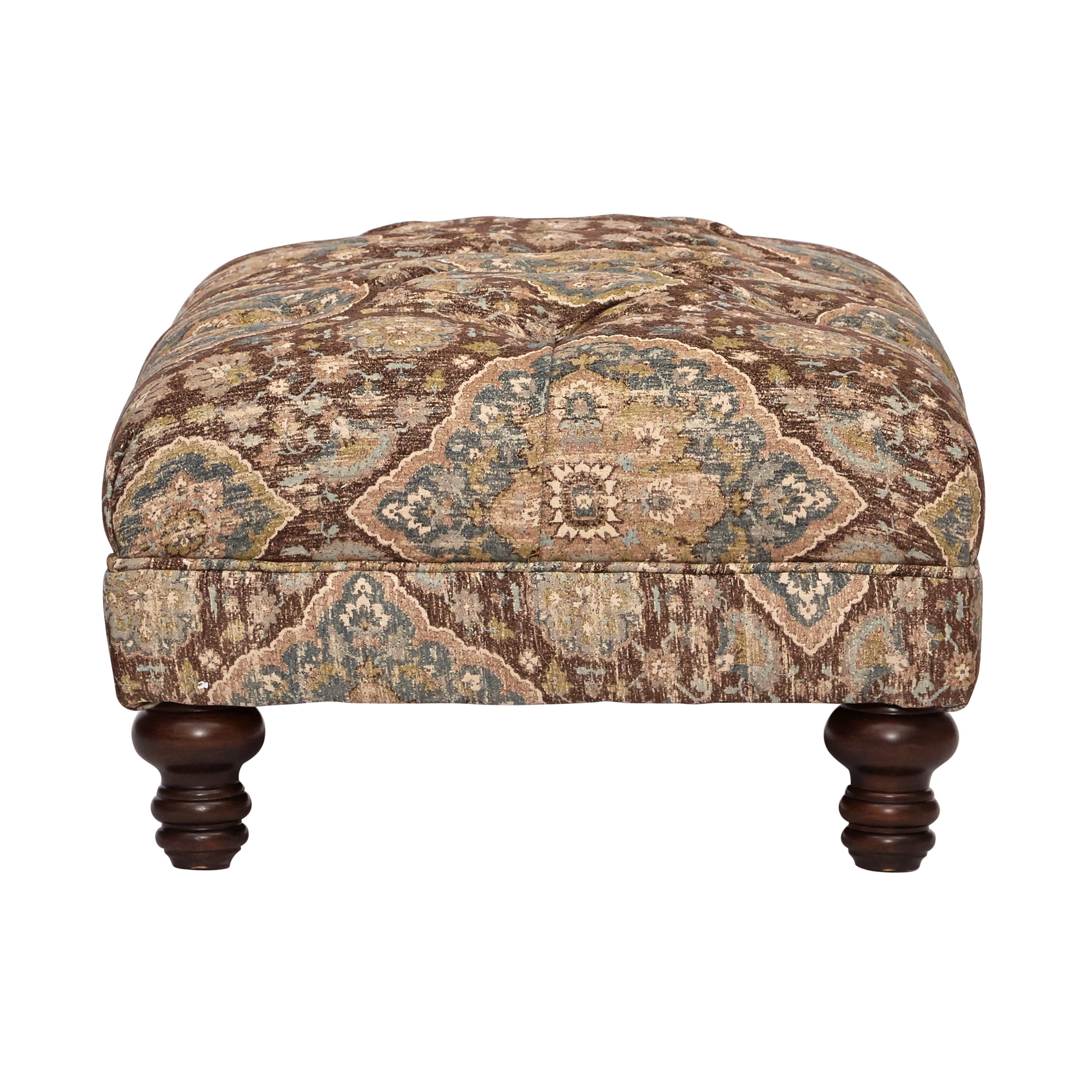 Roundhill Furniture Charbilia Fabric Tufted Cocktail Ottoman in Tapestry Ocean Cliff - Stylish Living Room Footrest & Coffee Table Alternative for Home Decor