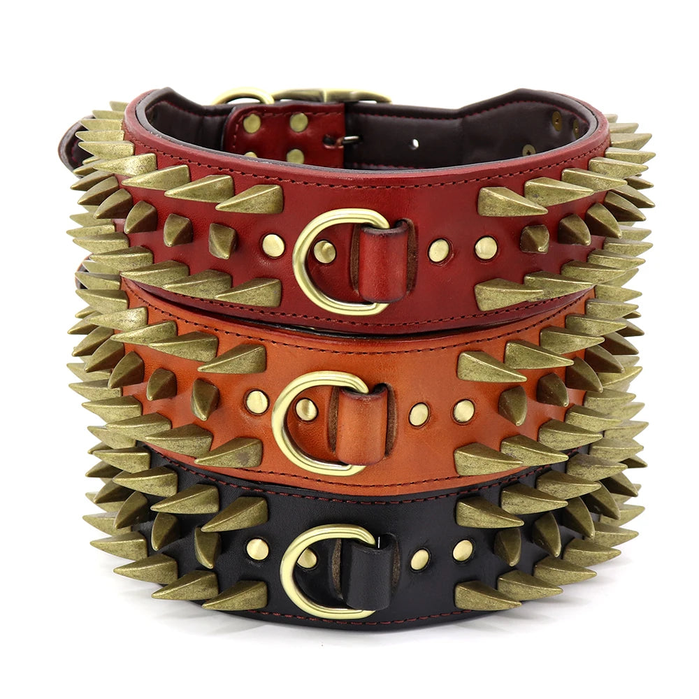 Spiked Studded Heavy Duty Leather Dog Collar for Pitbulls, Bulldogs & Large Breeds – Durable & Stylish for Training, Walks & Outdoor Adventures