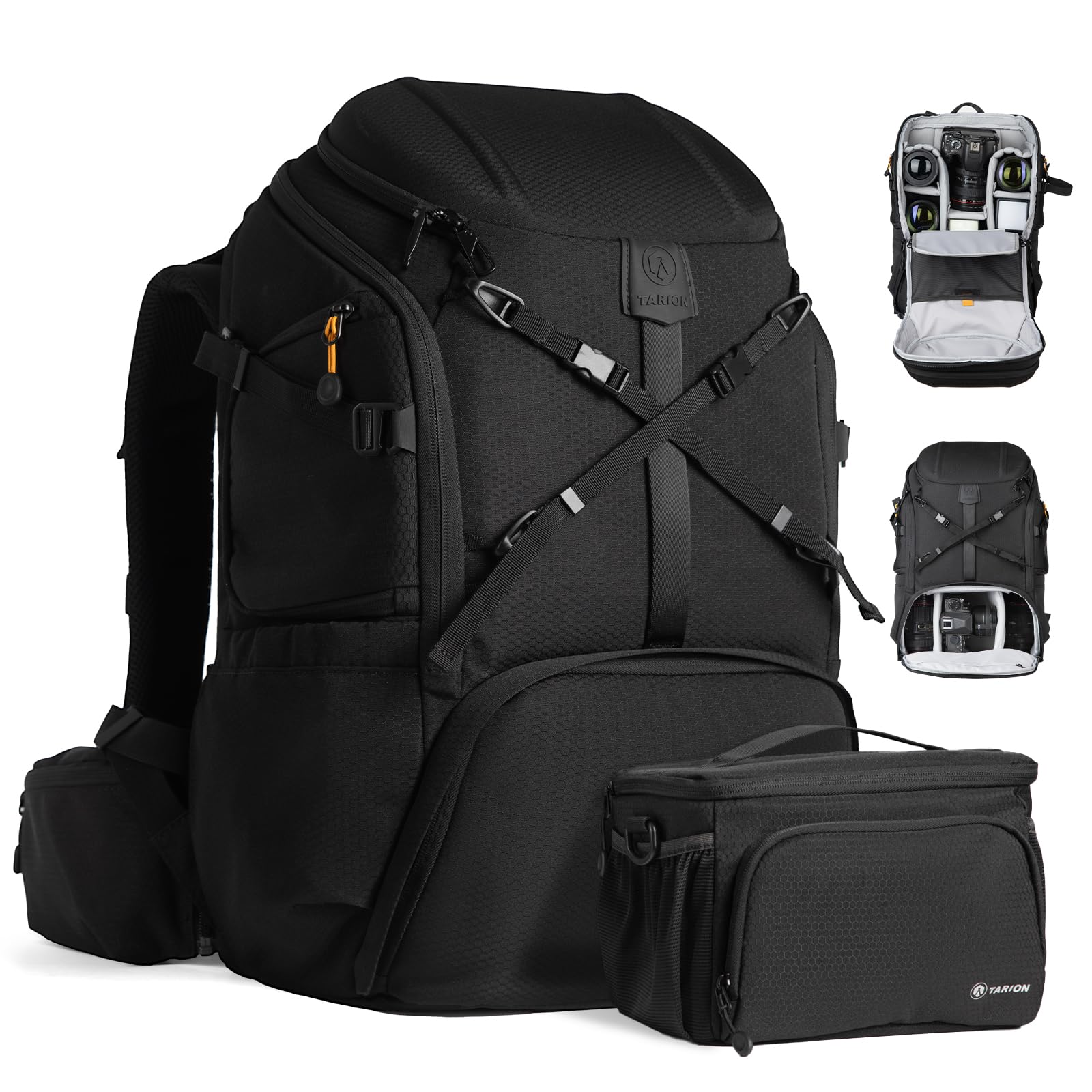 TARION Large Camera Backpack for DSLR & Drone - Waterproof Photography Bag with Dual-Side Opening & Rain Cover - Travel Rucksack for Photographers (Hexagon Series) - Perfect for Outdoor Shooting, Travel Adventures and Professional Photography