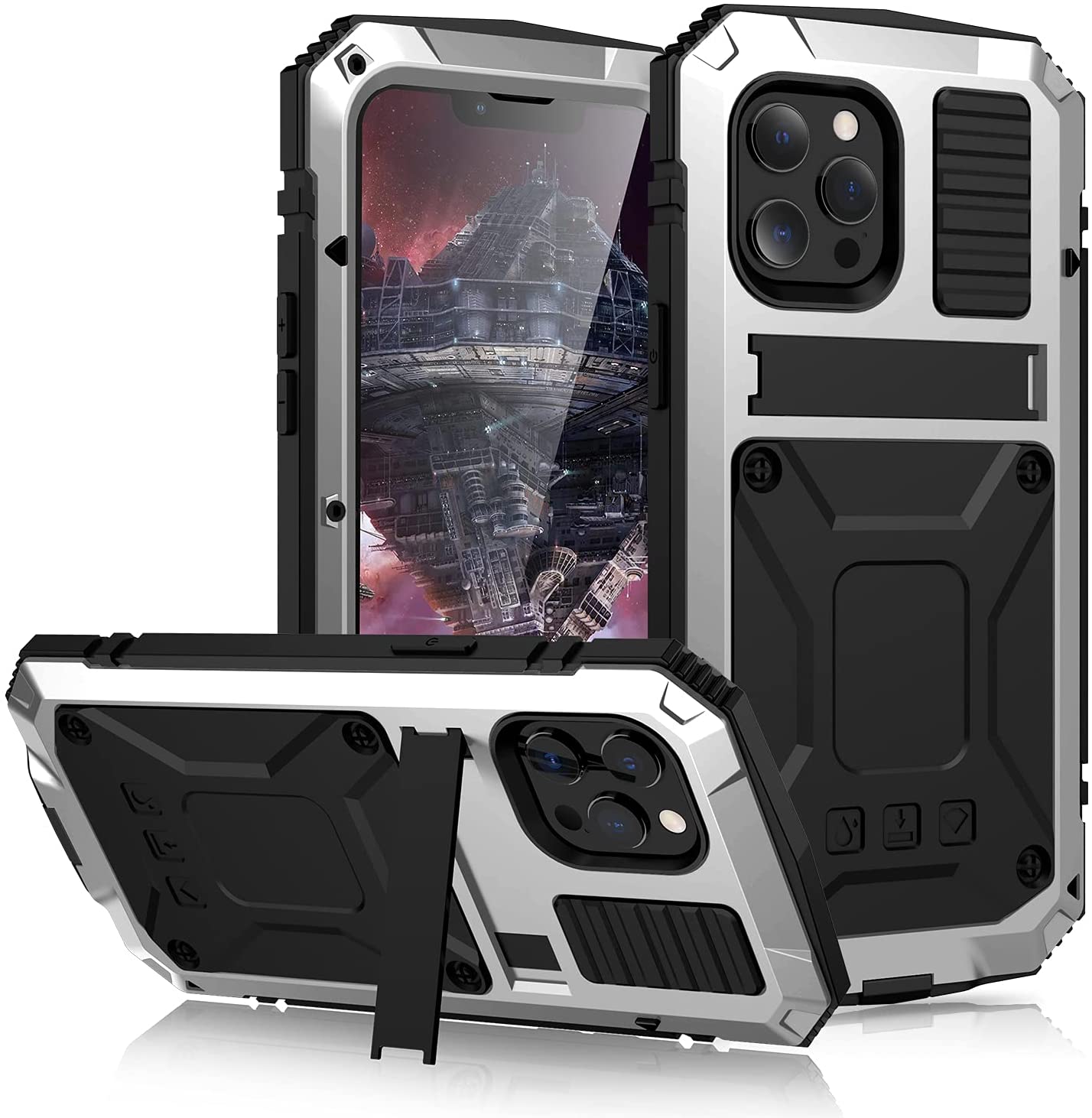iPhone 13 Pro Max Case - Shockproof Metal Gorilla Glass Cover with Kickstand | Slim Protective Phone Case for iPhone 13 Pro Max | Perfect for Work, Travel & Outdoor Activities