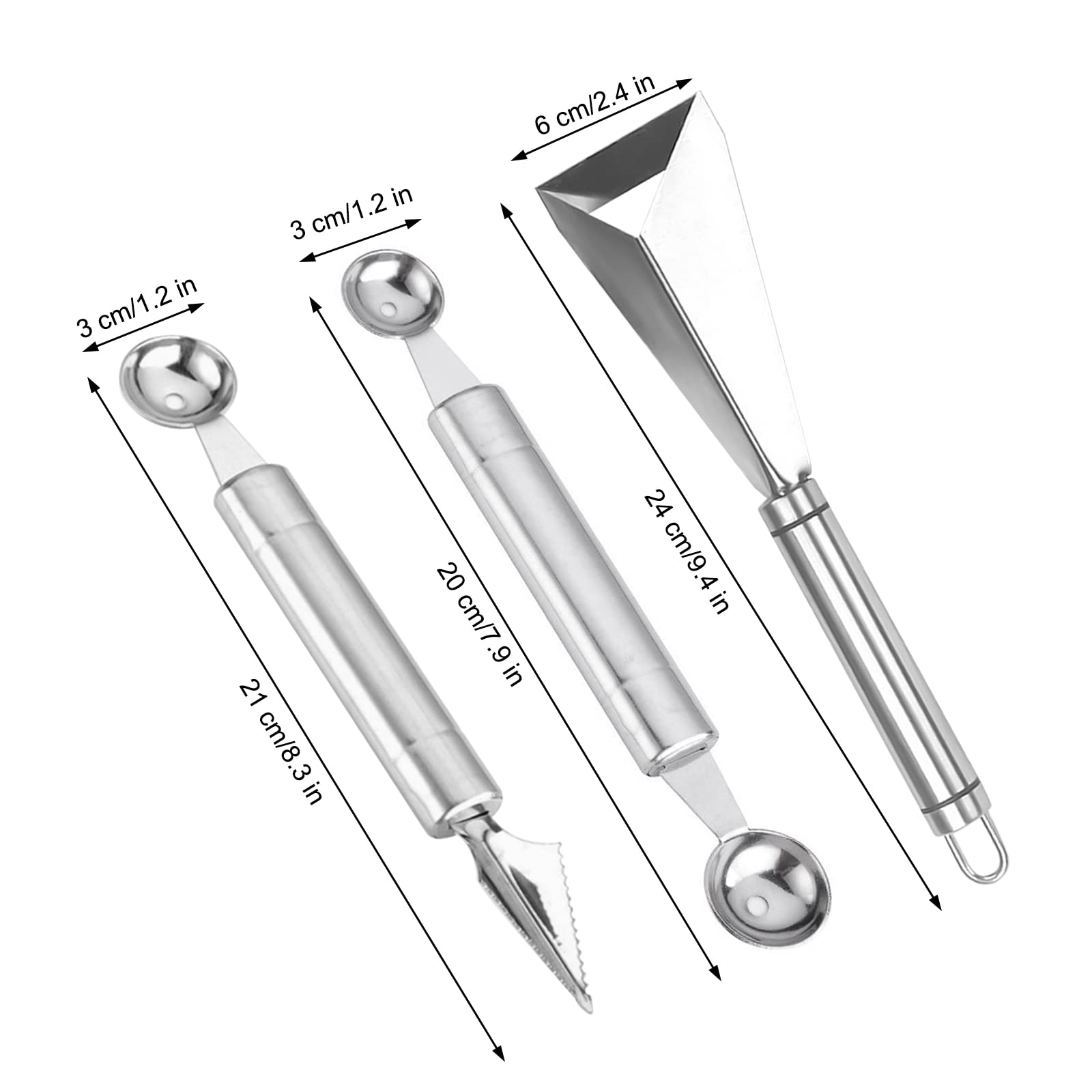 Premium 3-Piece Stainless Steel Fruit & Vegetable Carving Knife Set - Professional Melon Baller & DIY Kitchen Tools for Home Chefs | Perfect for Fruit Sculpting, Garnishing & Culinary Arts