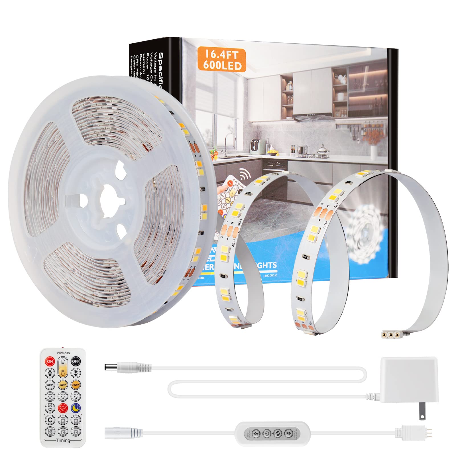 Dimmable LED Strip Lights 16.4ft, 3 Color Temperature for Kitchen Cabinet & Bedroom Lighting