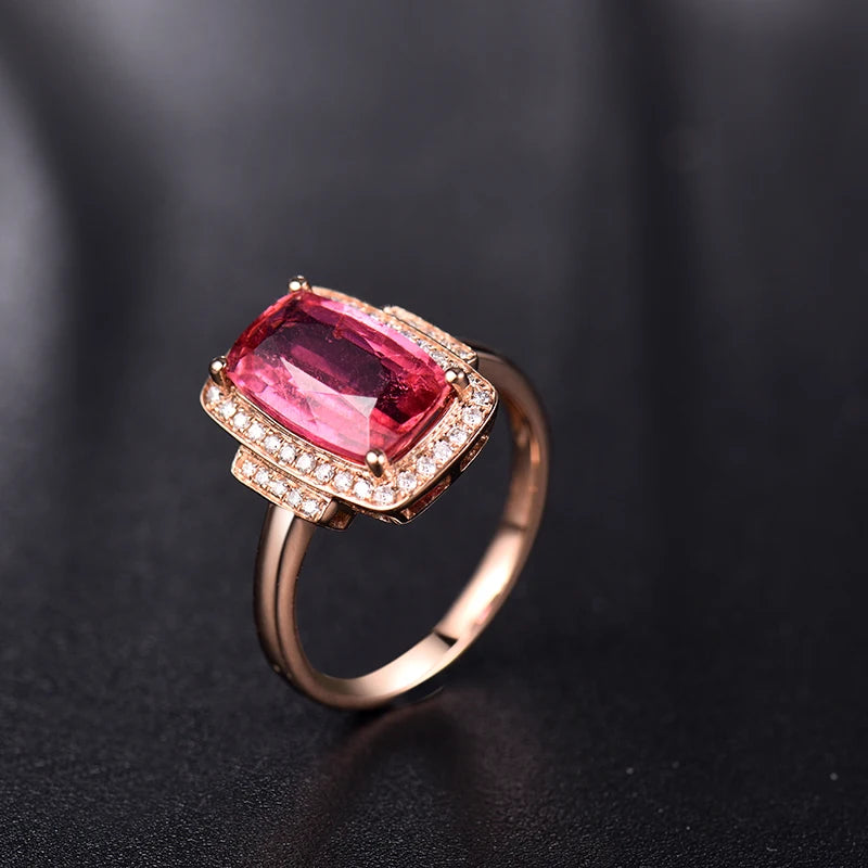 18K Rose Gold Pink Tourmaline Diamond Ring for Women - Elegant Engagement, Wedding & Mother's Day Gift Jewelry | Perfect for Proposals, Anniversaries & Special Occasions