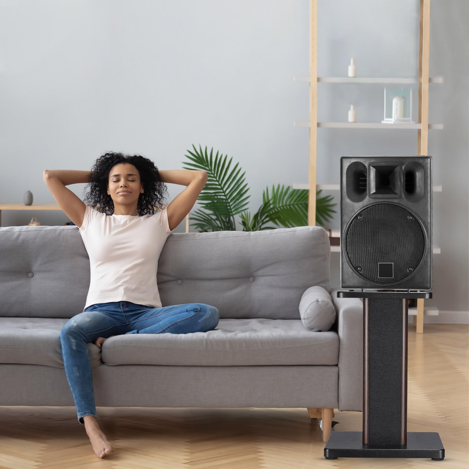 Premium Wood Grain Speaker Stands 1 Pair - 15.7 Inch (40cm) Universal Small Speaker Stands with Hollow Design for Enhanced Audio - Perfect for Home Theater, Cinema, and Bookshelf Speakers | Ideal for Living Room, Bedroom, and Studio Setup