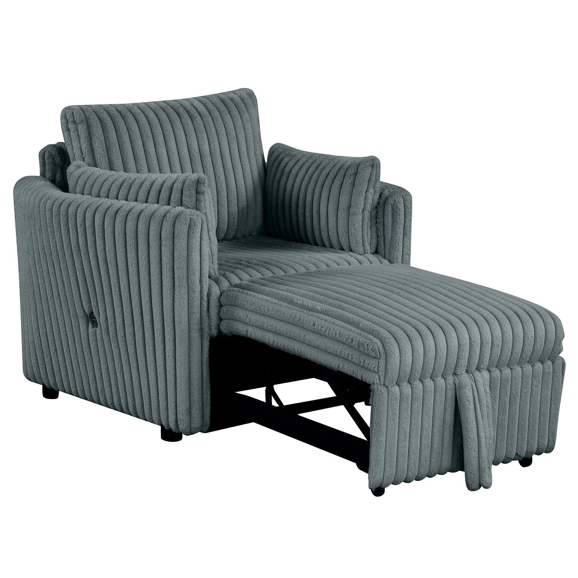 Dark Gray Faux Fur Oversized Convertible Sleeper Sectional Sofa with USB Charging Ports - 3-in-1 Couch, Daybed & Pull-Out Chair with 2 Pillows - Modern Living Room Furniture for Small Spaces, Apartments & Home Theater Lounging
