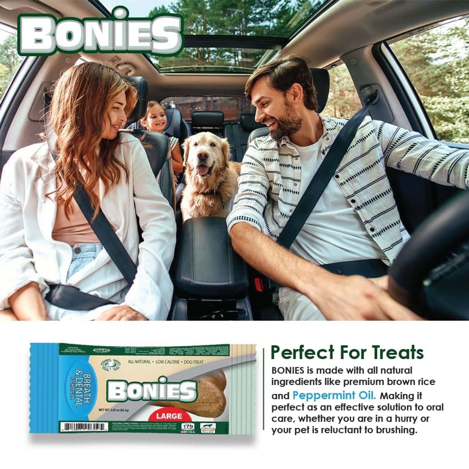 Bonies Natural Breath and Dental Formula Large-Sized Single Bone - All-Natural Ingredients for Fresh Breath & Teeth Cleaning | Low-Calorie Chicken Flavor Dog Treat | Perfect for Dental Care & Chewing Fun at Home or Travel