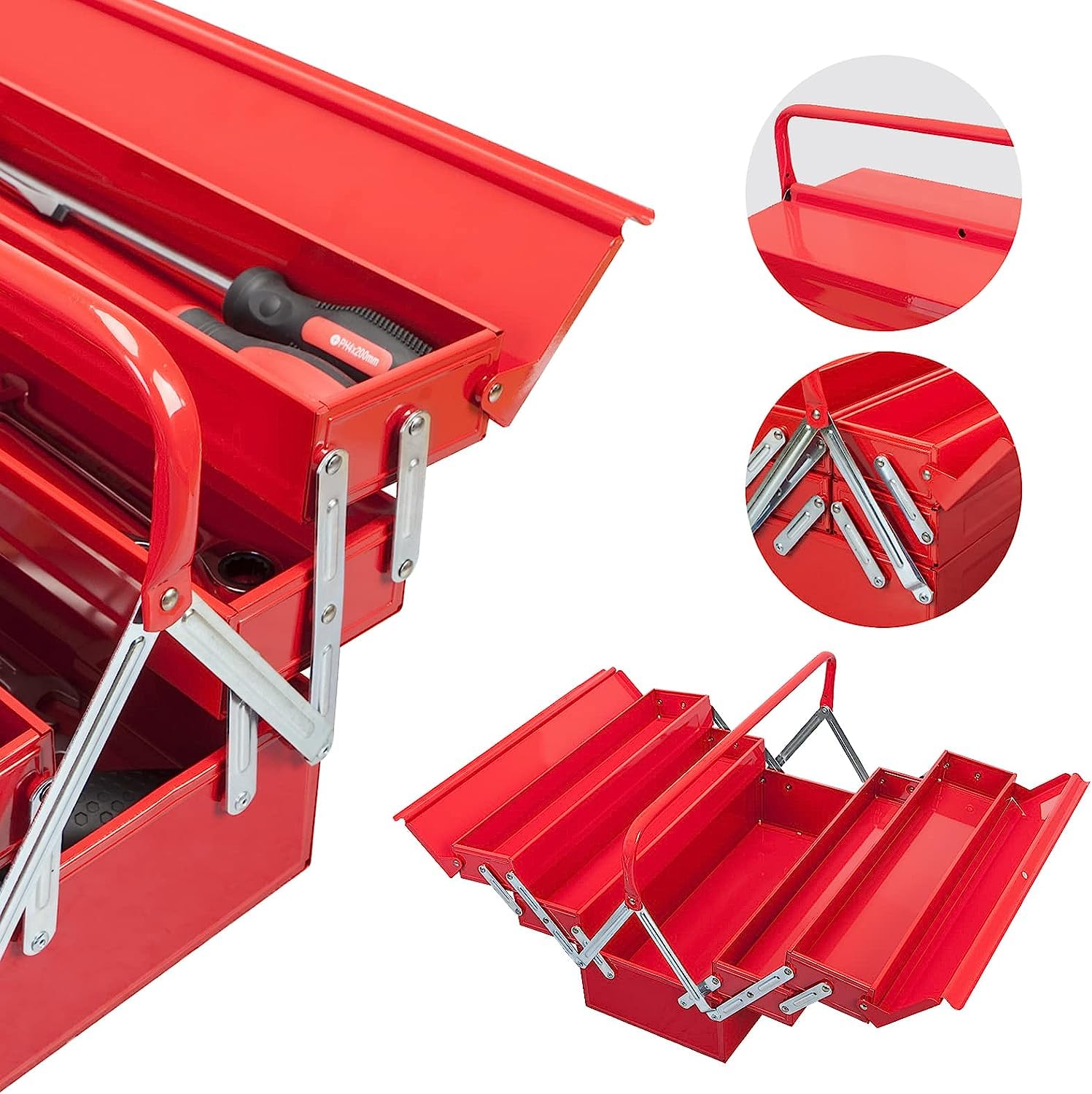 BIG RED 18-Inch Steel Toolbox with Locking Mechanism & 5 Cantilever Trays - Heavy Duty Portable Tool Organizer for Mechanics, DIY Enthusiasts - Perfect for Garage, Workshop & Job Site Organization