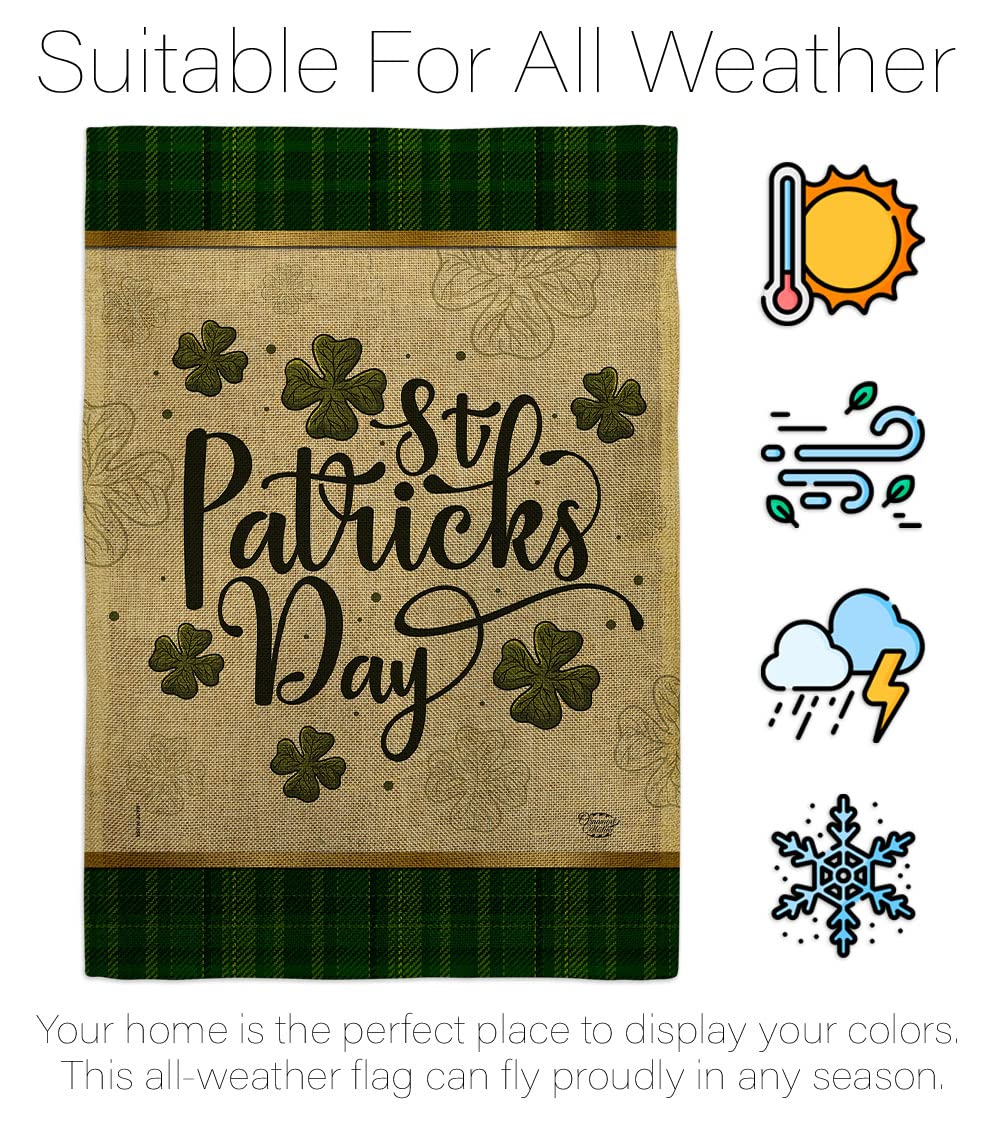 St. Patrick's Day Tartan Burlap House Flag - 2 Pack Double-Sided Irish Shamrock & Leprechaun Decor (28x40 Inches) for Garden, Yard & Holiday Celebration - Made in USA - Perfect for March Festivities & Irish-Themed Parties