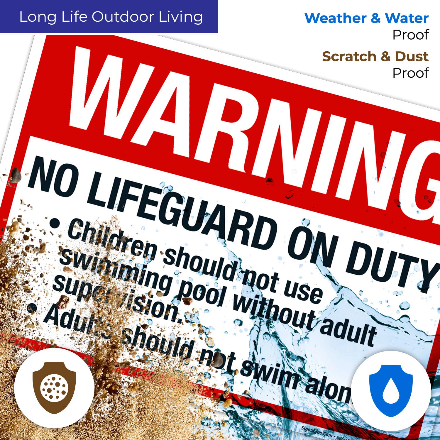 No Lifeguard On Duty Sign - 10x14 Inches Rust-Free .040 Aluminum Pool Safety Sign, Fade Resistant for Indoor/Outdoor Use - Made in USA | Perfect for Swimming Pools, Water Parks & Backyard Safety