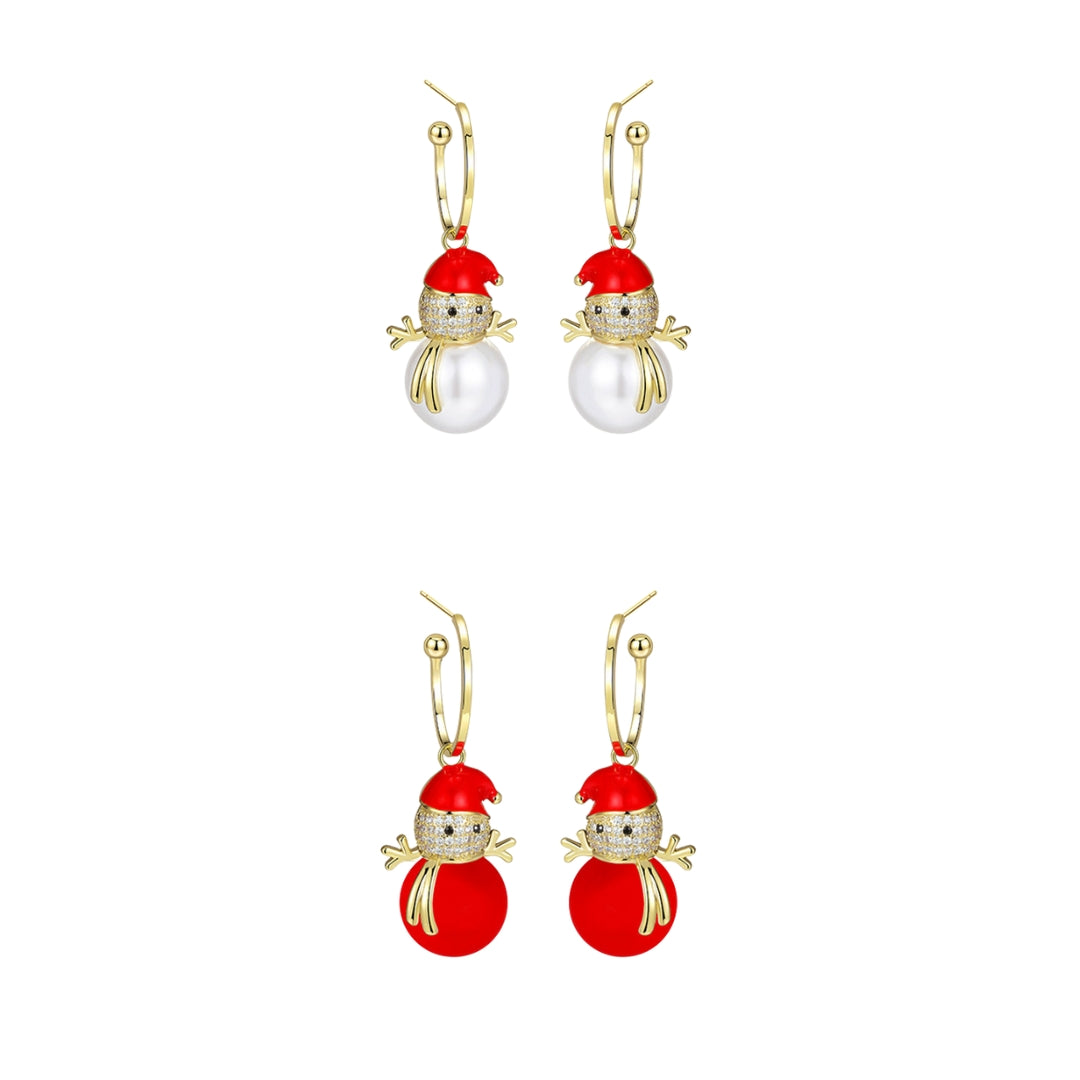 Ivory Red Snowman Holiday Drop Earrings - Christmas Gift for Women | DC008 | Perfect for Holiday Parties, Festive Outfits & Gift Giving