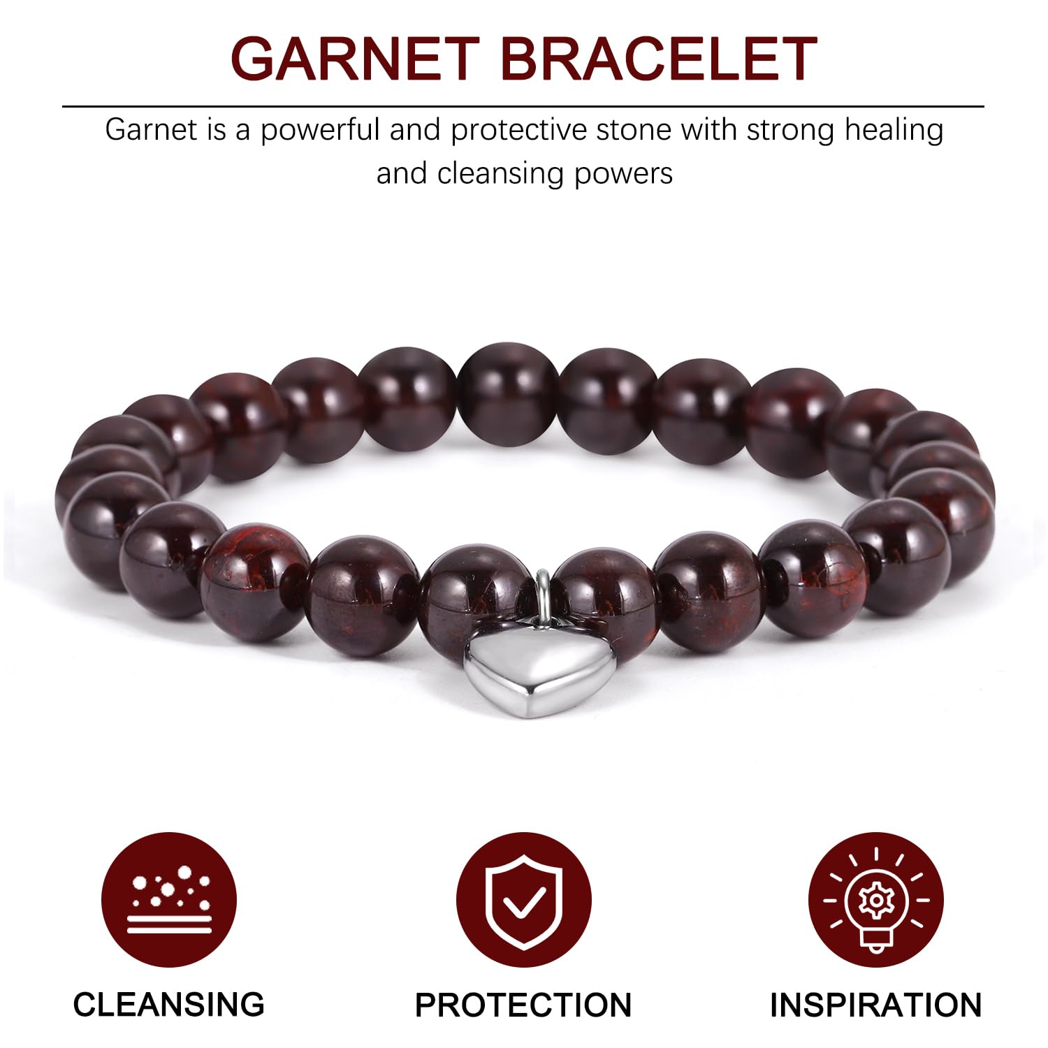 Qitian Birthstone Bracelet - Natural Stone Healing Chakra Bracelet for Relaxation & Encouragement, Heart Charm Beaded Bracelet for Women, Best Friend Birthday Gifts, Thank You Gifts for Meditation & Yoga