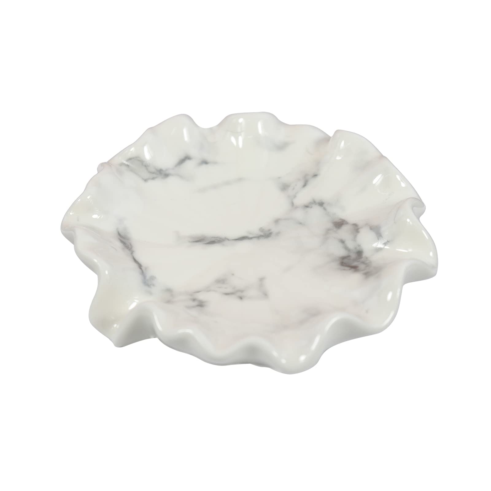 Ceramic Soap Dish with Lotus Leaf White Marble Pattern - Self Draining Soap Holder with Waterfall Slot - Bathroom & Kitchen Countertop Organizer for Sponges and Soap - Perfect for Modern Bathrooms, Spa Showers, and Luxury Hotel Style Vanities