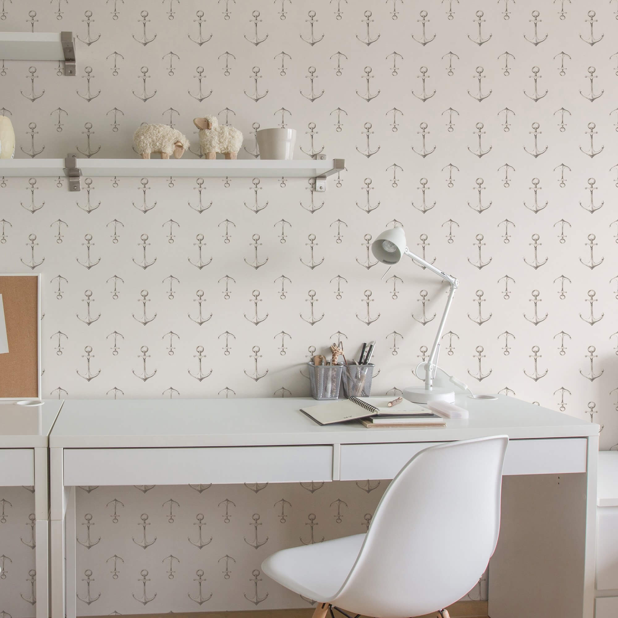 Nautical Themed Grey Peel and Stick Removable Wallpaper - Self-Adhesive Decorative Wall Covering for Bedroom, Nursery, or Office Decor