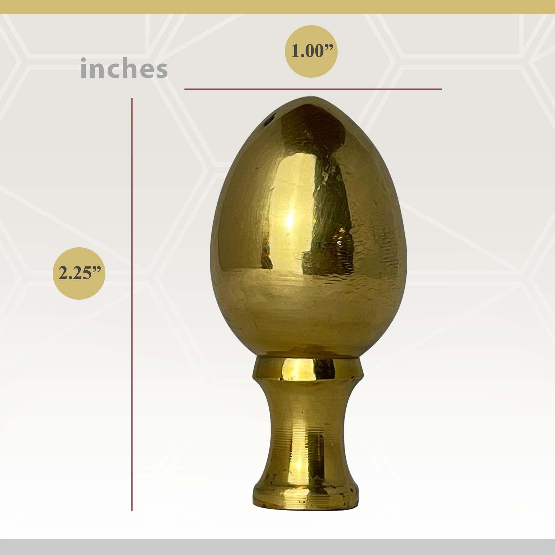Royal Designs Egg Lamp Finial for Lamp Shade - 2.25 Inch Polished Brass - Elegant Lighting Accessory for Bedroom, Living Room & Home Decor