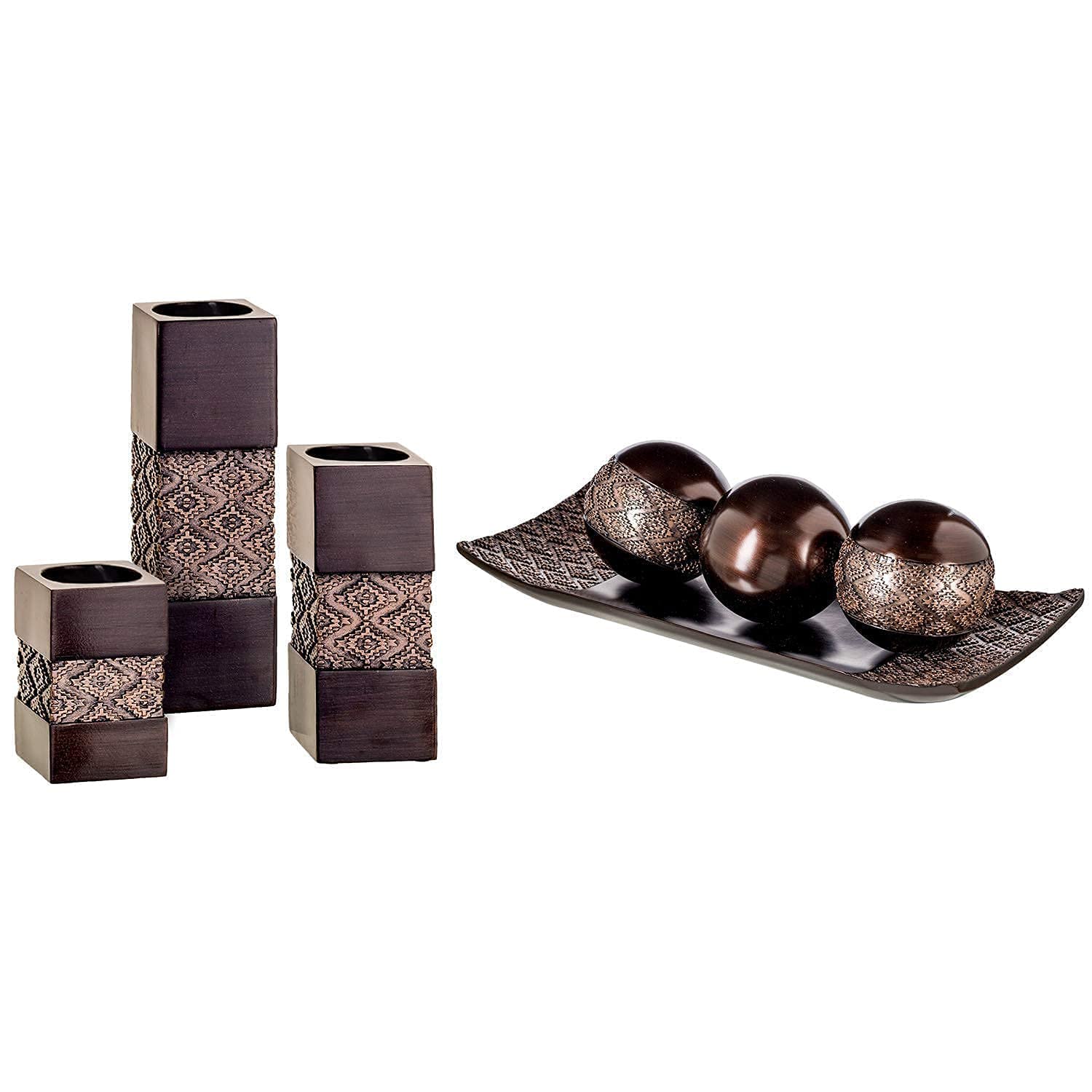Dublin Brown Home Decor Tray with 3 Orbs & Tealight Candle Holders - Elegant Table Centerpiece for Living Room, Dining Table, Coffee Table, Fireplace Mantel & Entryway Decor | Perfect for Holiday Gatherings, Romantic Dinners & Cozy Home Ambiance