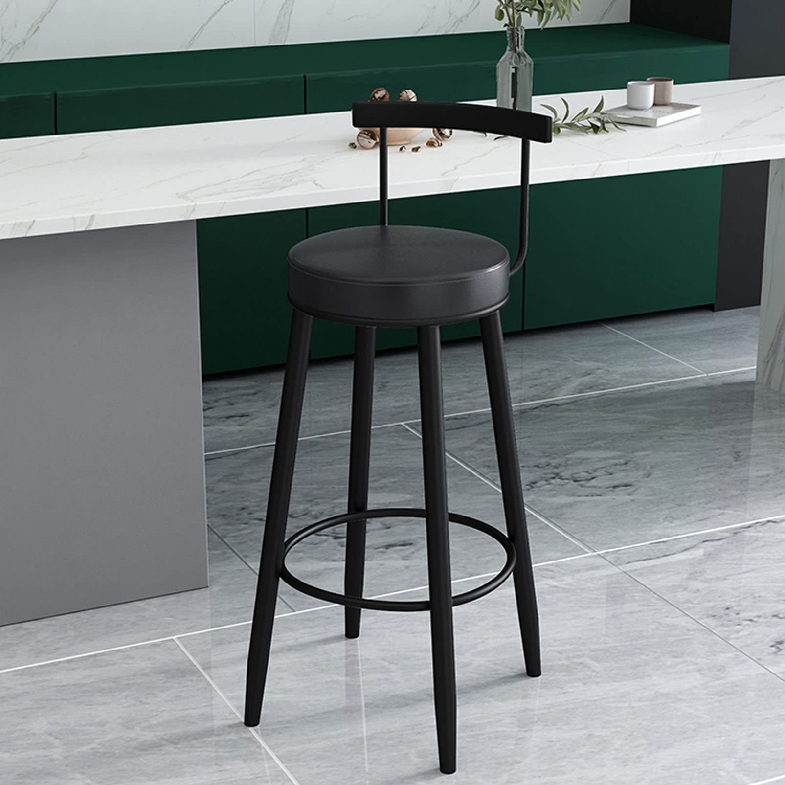 **Industrial PU Leather Bar Stools with Back - Heavy Duty Kitchen Breakfast Bar Chairs for Home, Pub, Coffee Shop - Perfect for Dining, Entertaining & Commercial Use (Black)**