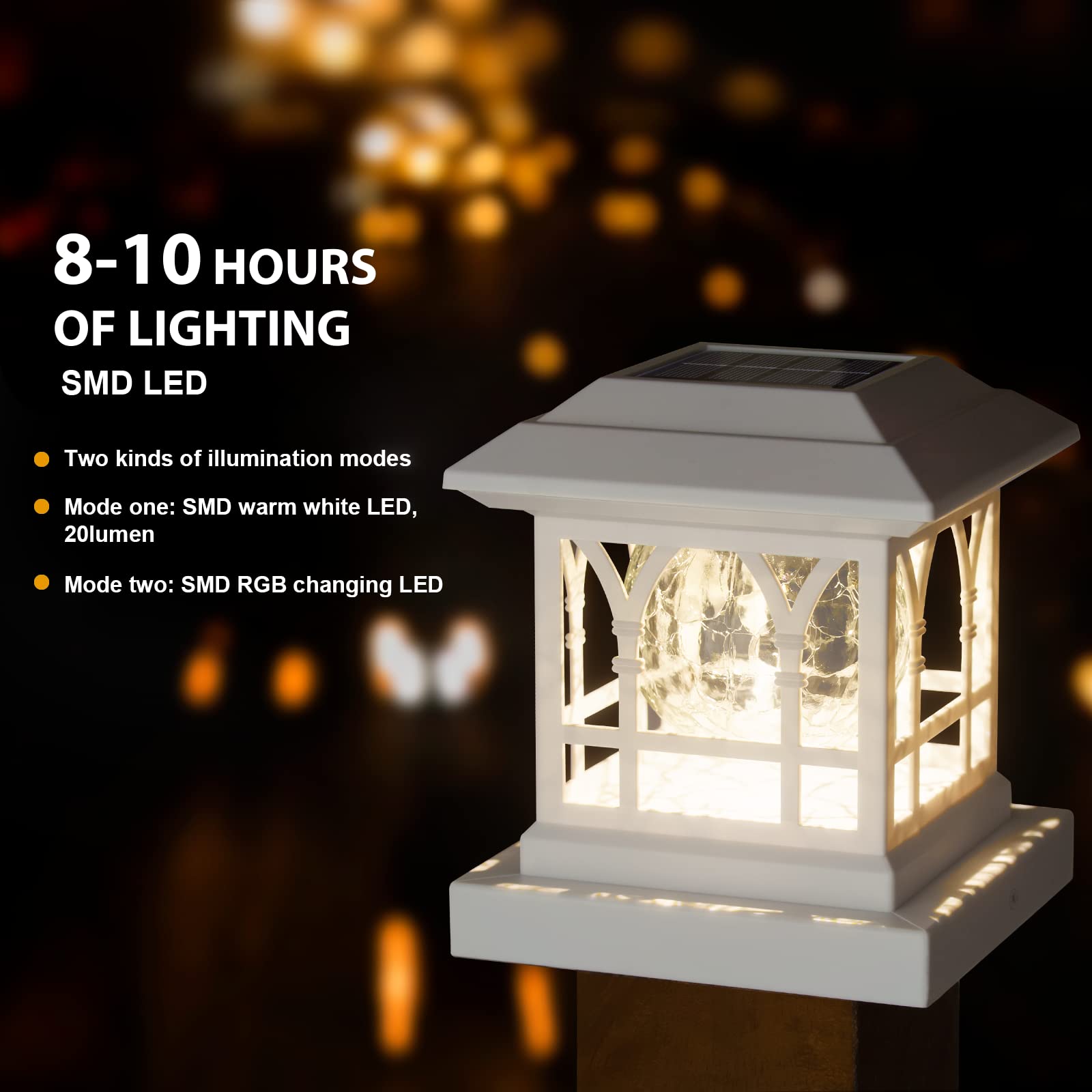 Solar Post Lights Outdoor - 12 Pack White LED Fence & Deck Lights for 3.5x3.5 to 5x5 Posts - Waterproof IP65, RGB & Warm White, 20LM Brightness with 1000mAh Battery - Perfect for Garden, Pathway, Patio and Backyard Lighting