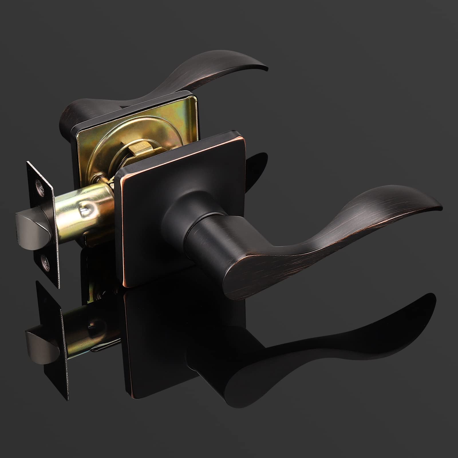GobeKOR 6 Pack Oil Rubbed Bronze Keyless Passage Lever Door Handle with Lock - Square Interior Door Lever for Bedroom, Bathroom & Closet - Easy Installation & Secure Privacy Lock