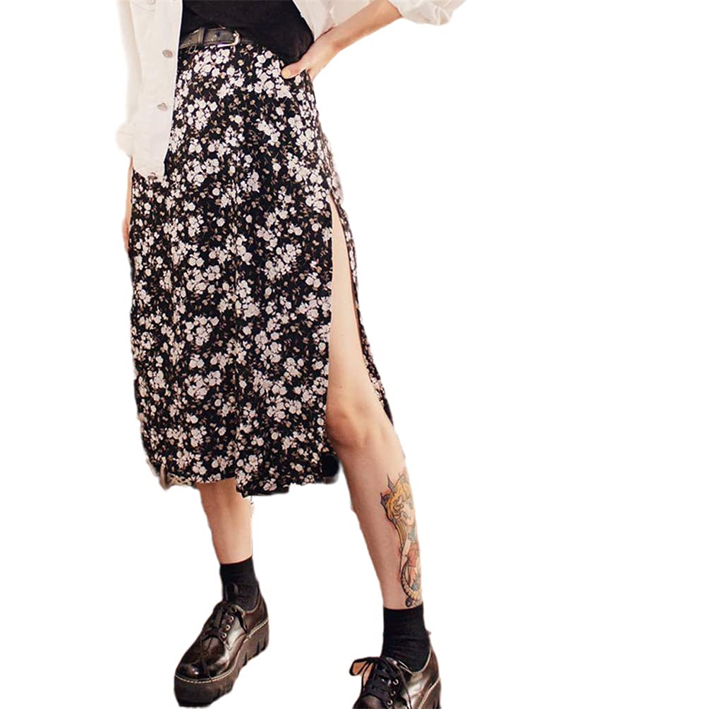 Women's Summer Casual High Waist A-Line Skirt - Leopard Print Elastic Waist Midi Skirt with Side Split | Perfect for Beach, Vacation, and Everyday Wear