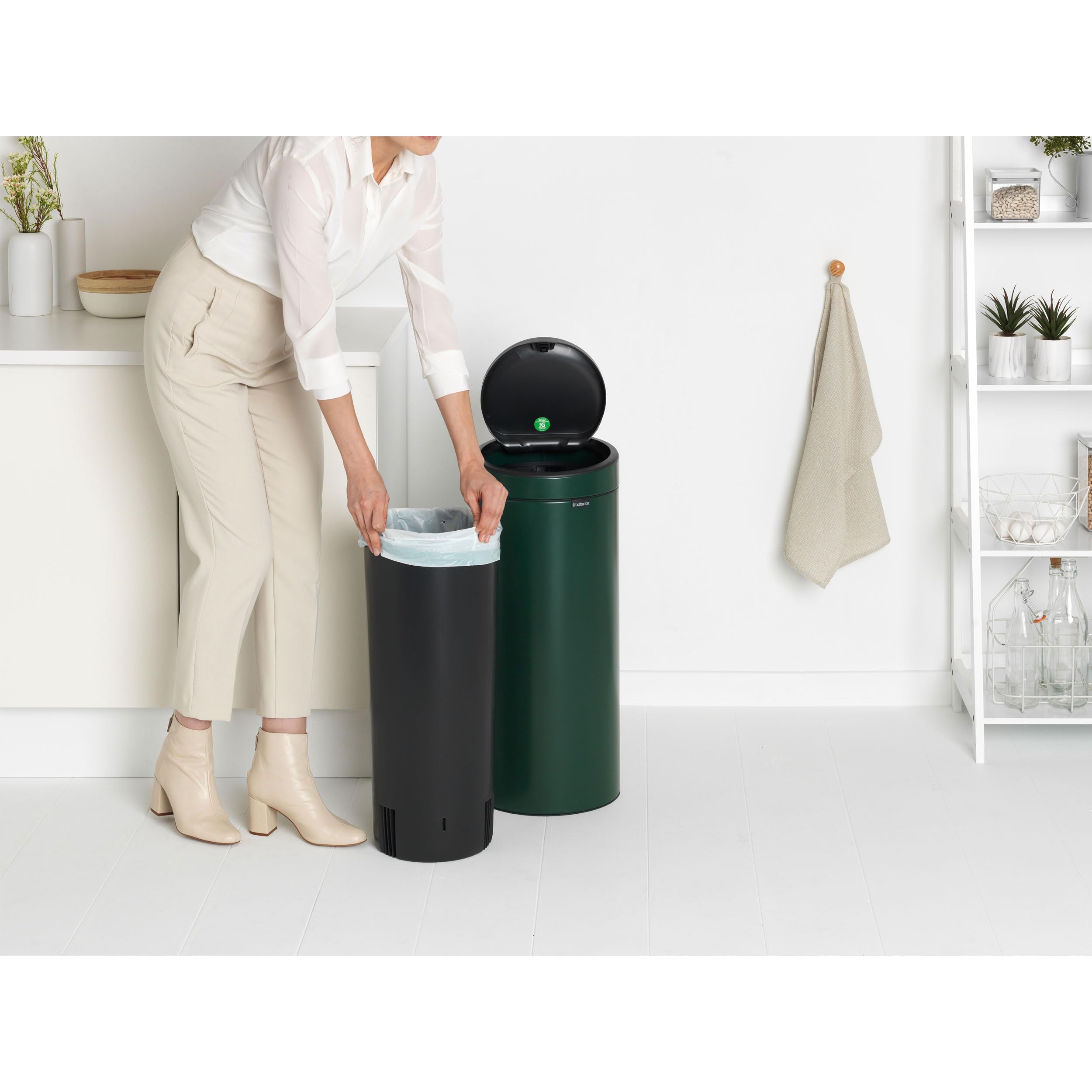 Brabantia 30L Touch Bin Kitchen Trash Can with Removable Lid - Soft-Touch Opening, Easy to Clean, Pine Green | Includes Free Waste Bags | Perfect for Home, Office & Restaurant Use