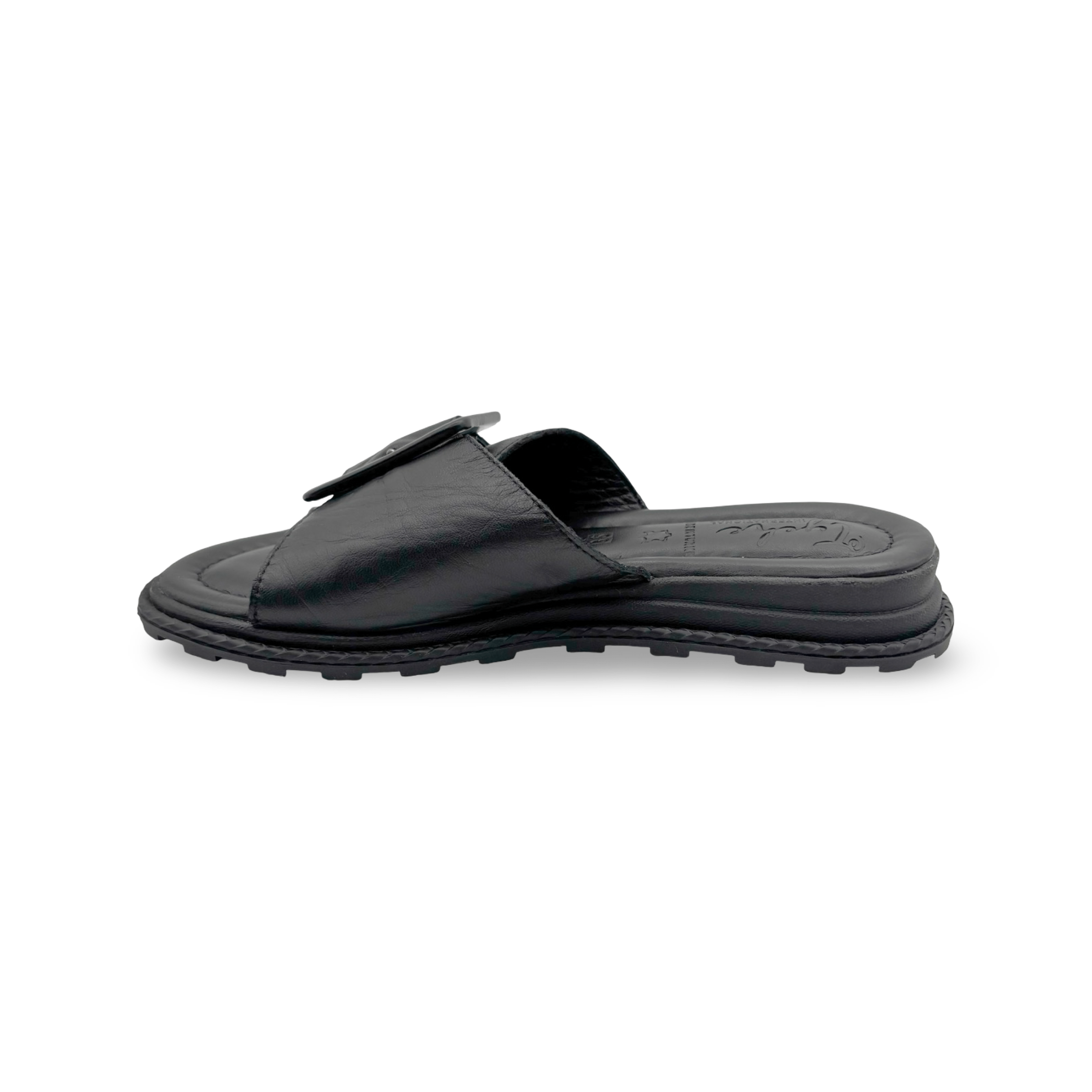 Monroe Black Leather Adjustable Slide Sandals for Women - Comfortable Slip-On Slides with Cushioned Footbed - Perfect for Beach, Pool, and Casual Wear